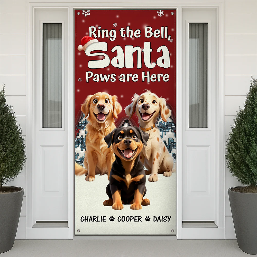 Custom Cute 3D Dog Ring the Bell, Santa Paw Are Here Door Cover LM32 895957 - Image 4