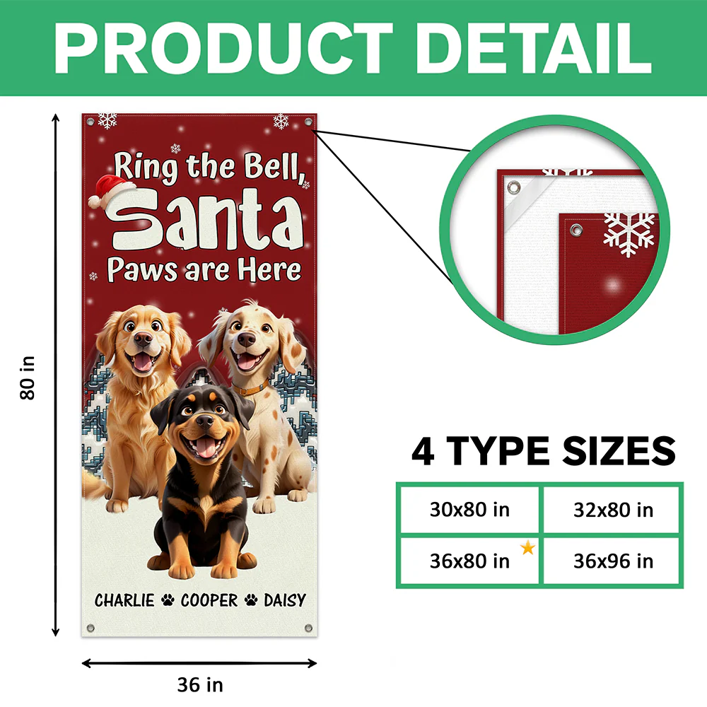 Custom Cute 3D Dog Ring the Bell, Santa Paw Are Here Door Cover LM32 895957 - Image 7