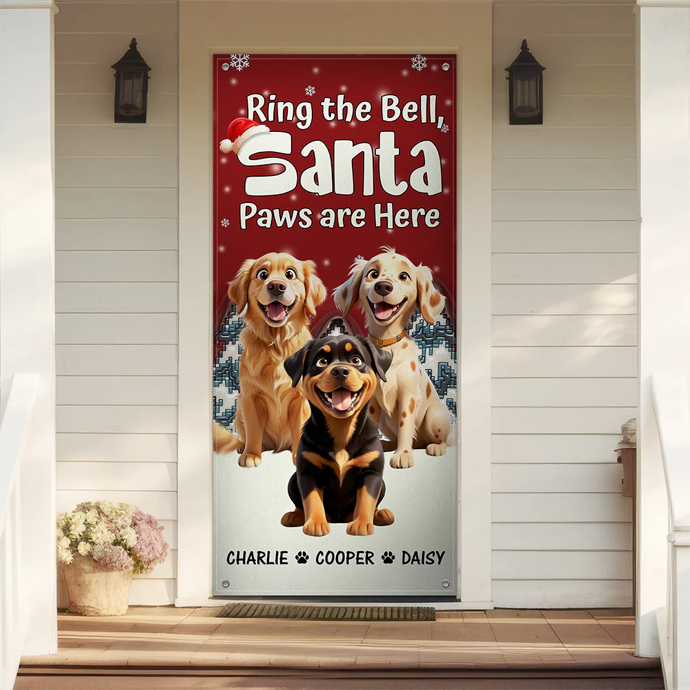 Custom Cute 3D Dog Ring the Bell, Santa Paw Are Here Door Cover LM32 895957 - Image 9