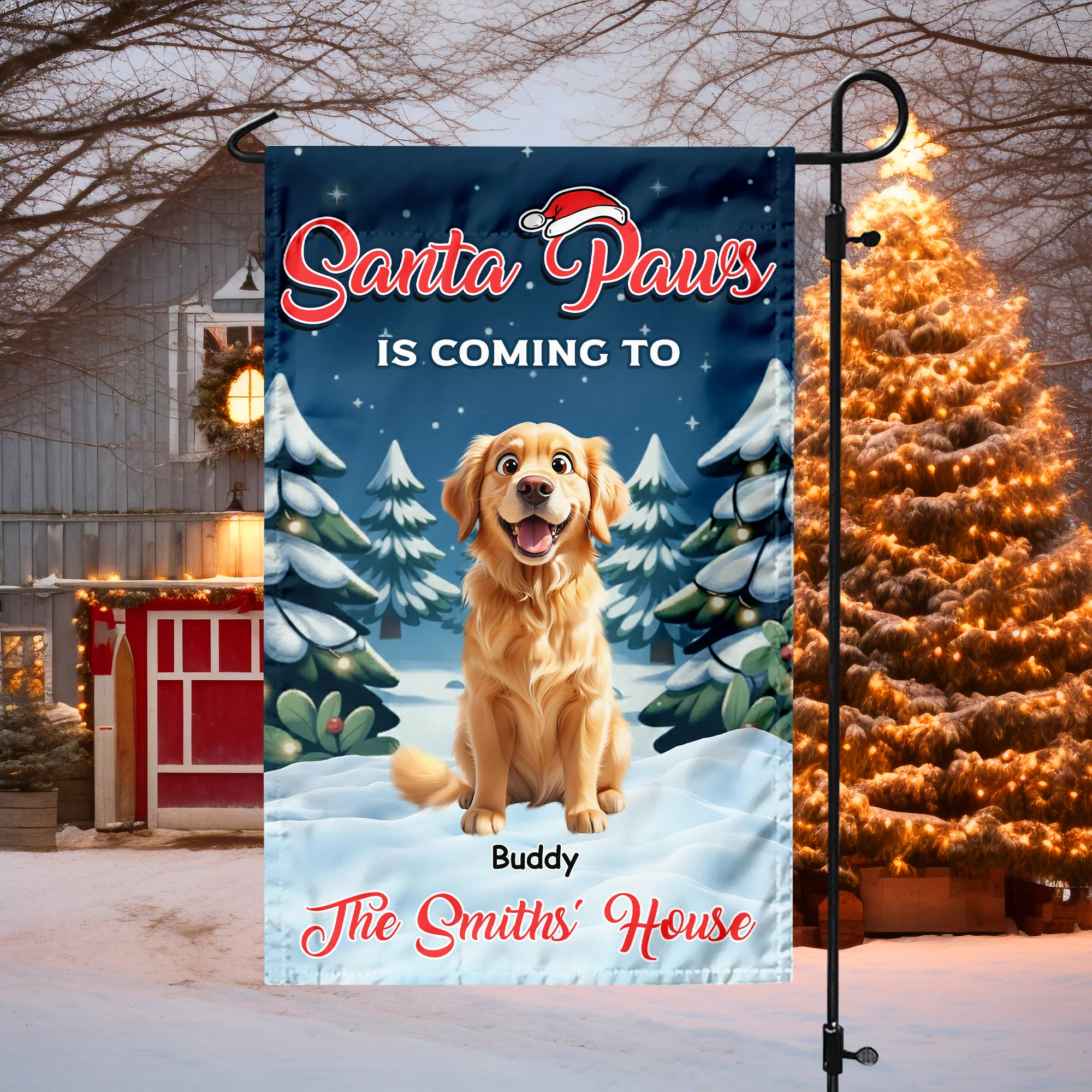 Custom Cute 3D Dog Santa Paws Is Coming To The Town Garden Flag LM32 895955 - Image 4
