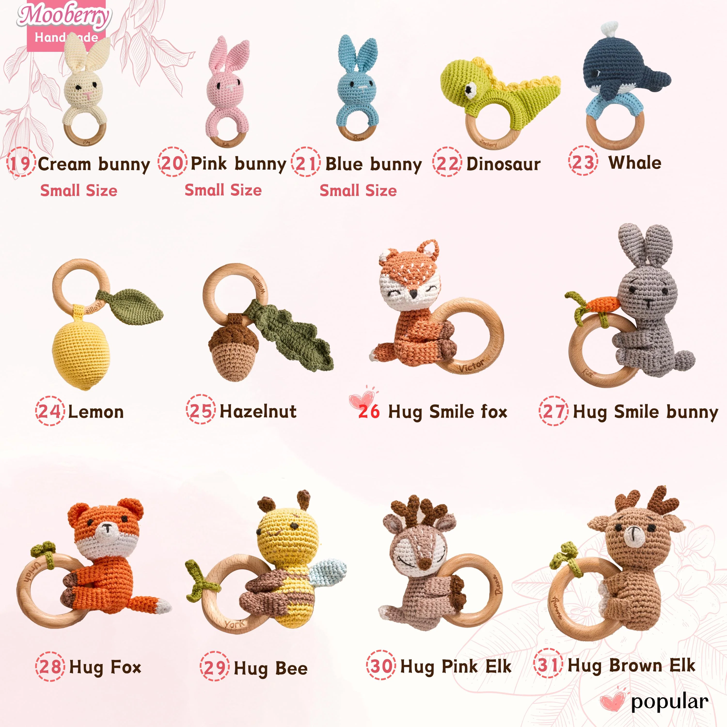 Custom Cute Bear Crochet Baby Rattle Toy with Name - Newborn Gift, Baby Shower Gift LM32 669453 - Image 5