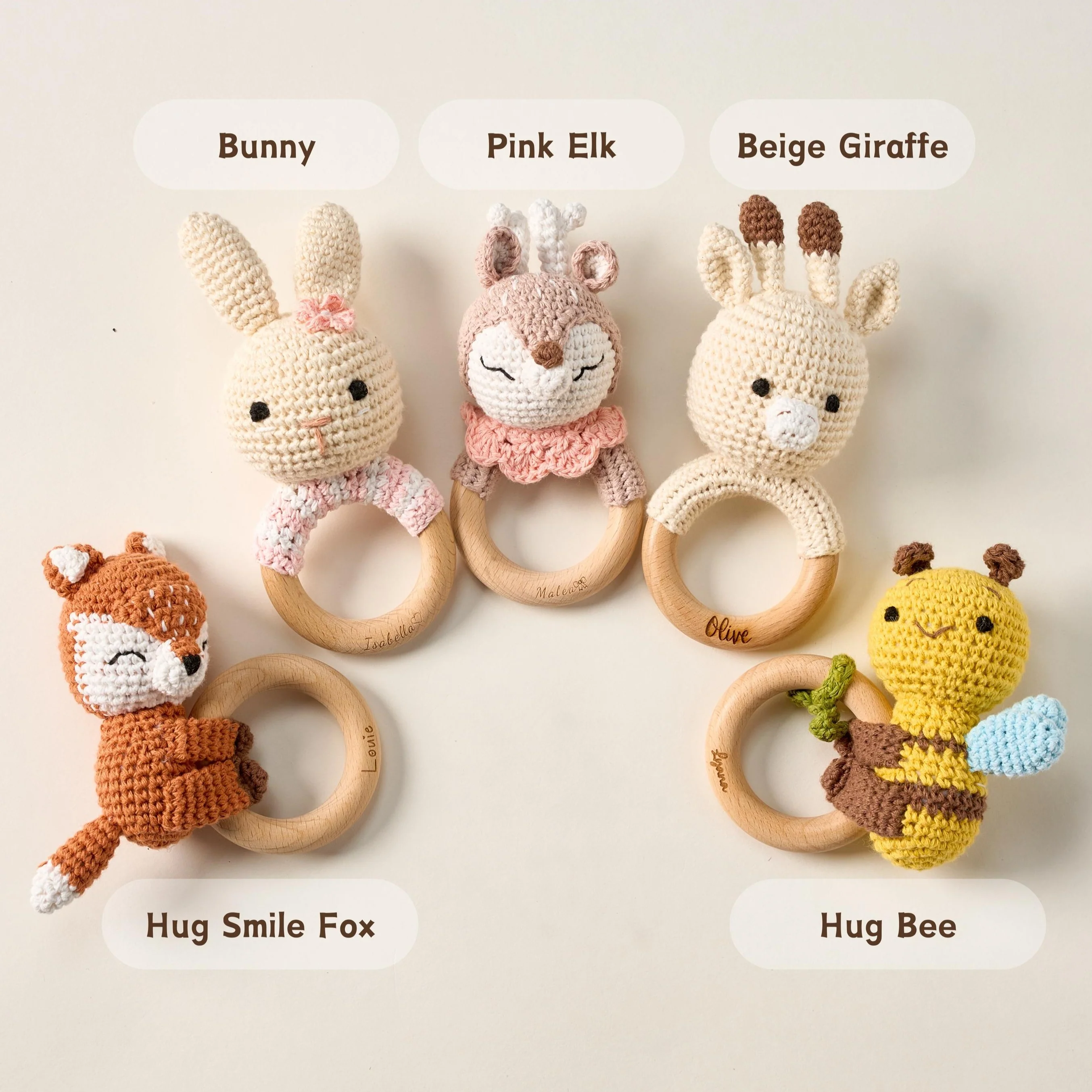 Custom Cute Bear Crochet Baby Rattle Toy with Name - Newborn Gift, Baby Shower Gift LM32 669453 - Image 9