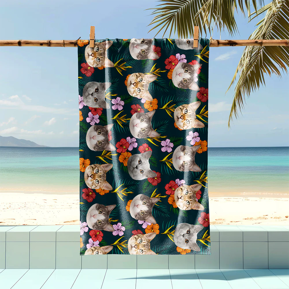 Custom Cute Cat Face Tropical Party Summer Beach Towels LM32 893467 - Image 4