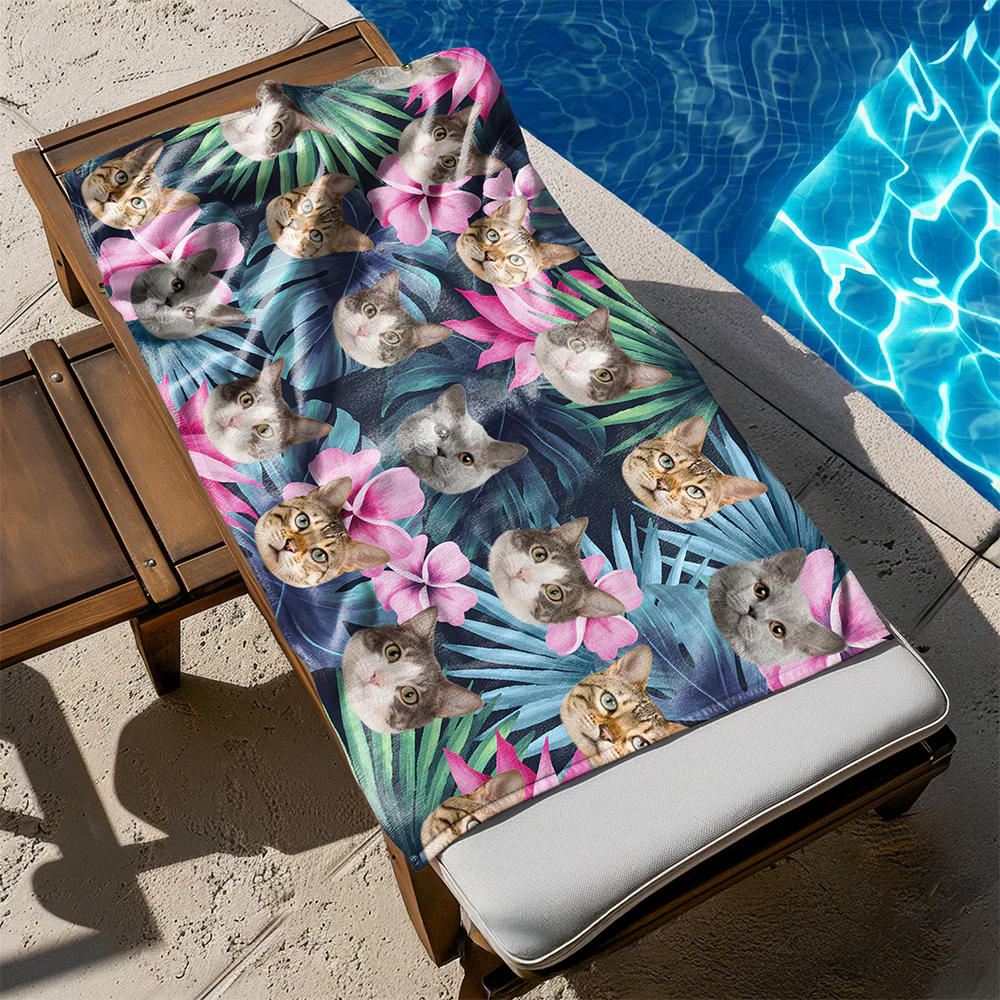 Custom Cute Cat Face Tropical Party Summer Beach Towels LM32 893467 - Image 5