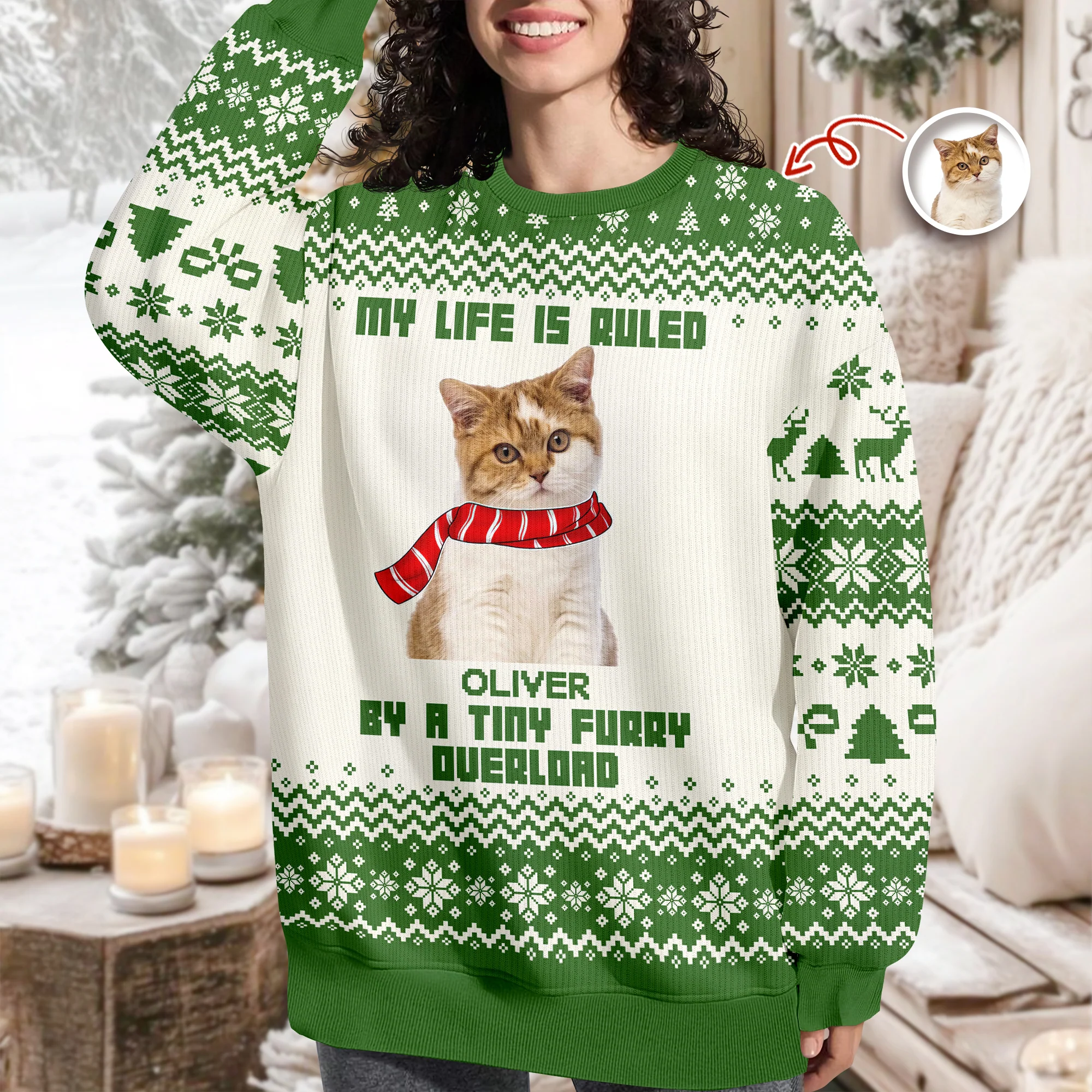 Custom Cute Cat Photo Ruled By Tiny Furry Overlord Ugly Sweater LM32 895585 - Image 6