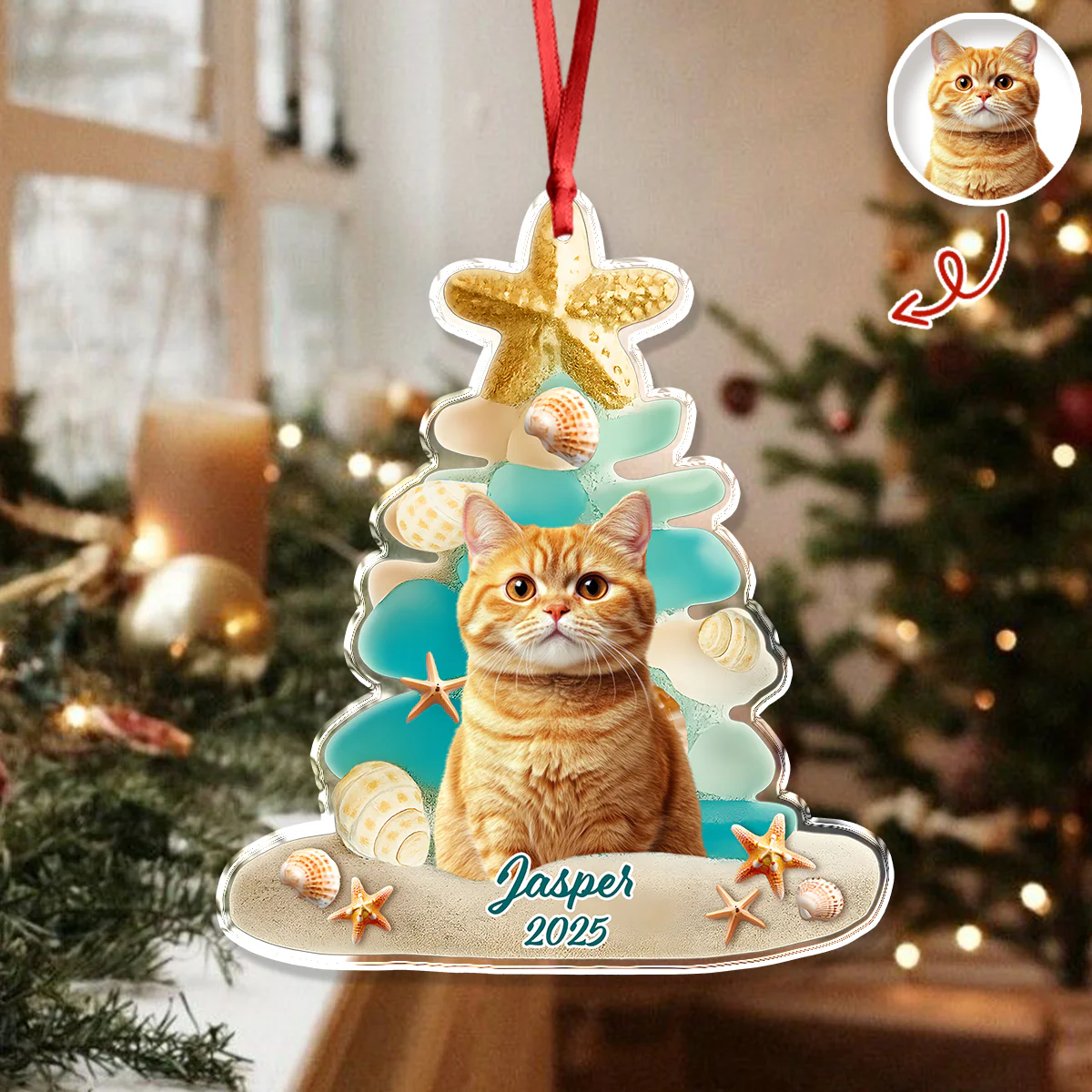 Custom Cute Cat Photo Sea Glass Christmas Acrylic Ornament For Cat Lovers LM32 895999 - Image 3