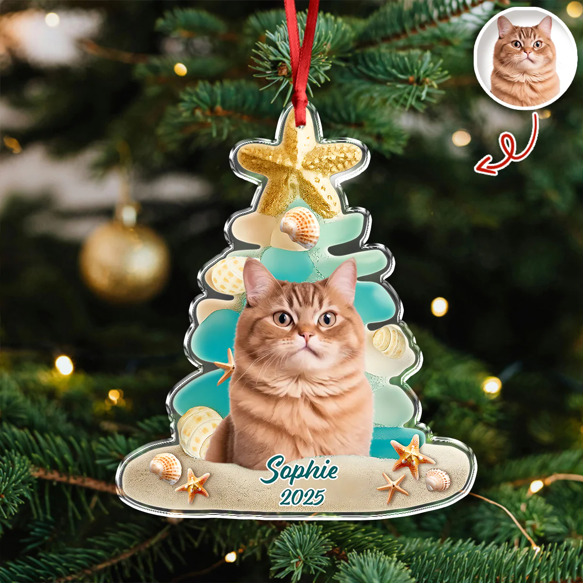 Custom Cute Cat Photo Sea Glass Christmas Acrylic Ornament For Cat Lovers LM32 895999 - Image 4