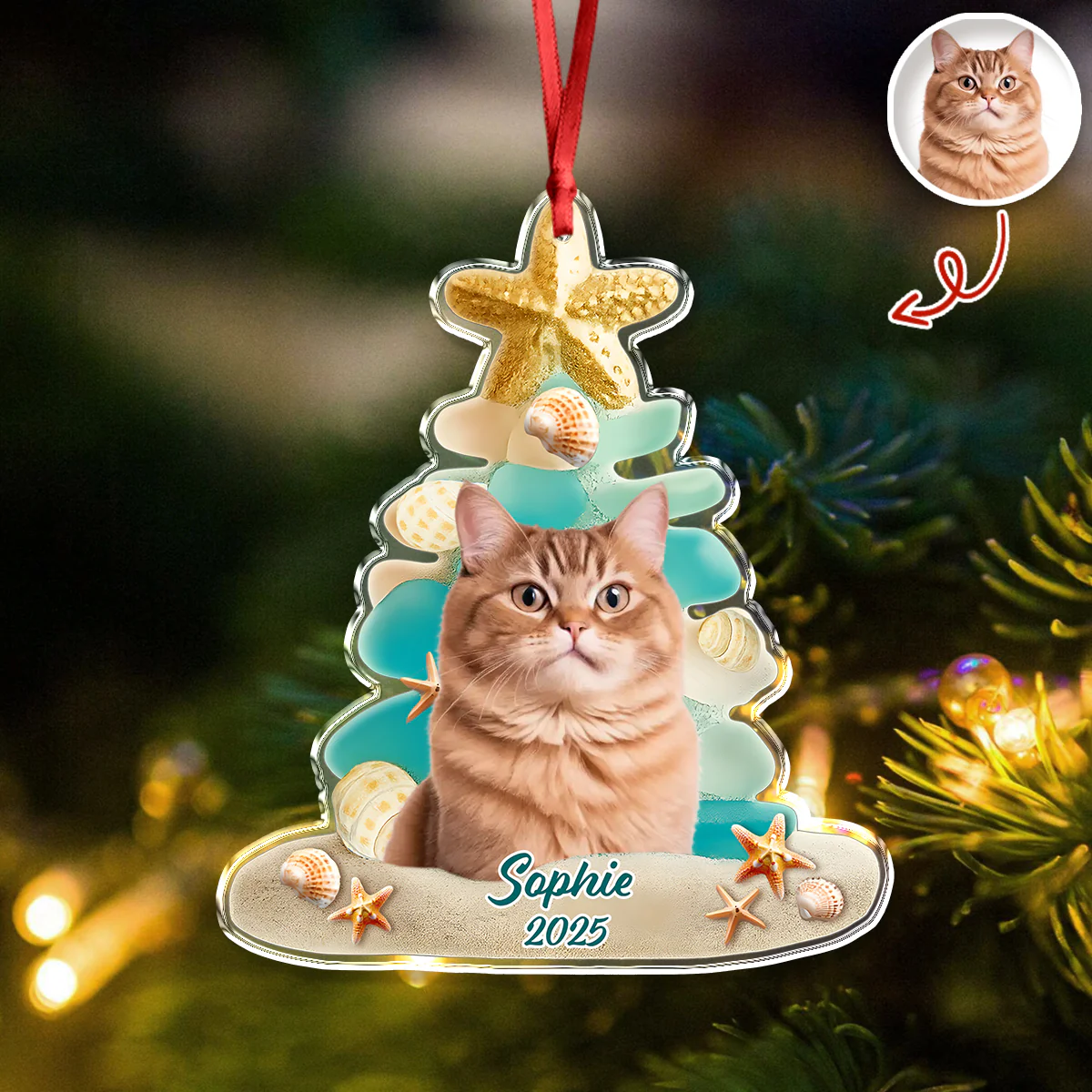 Custom Cute Cat Photo Sea Glass Christmas Acrylic Ornament For Cat Lovers LM32 895999 - Image 5