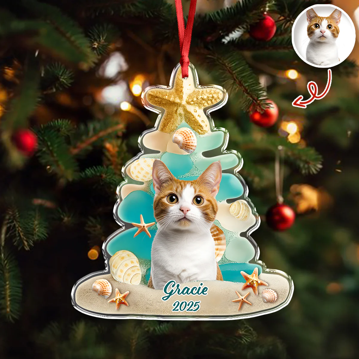 Custom Cute Cat Photo Sea Glass Christmas Acrylic Ornament For Cat Lovers LM32 895999 - Image 6