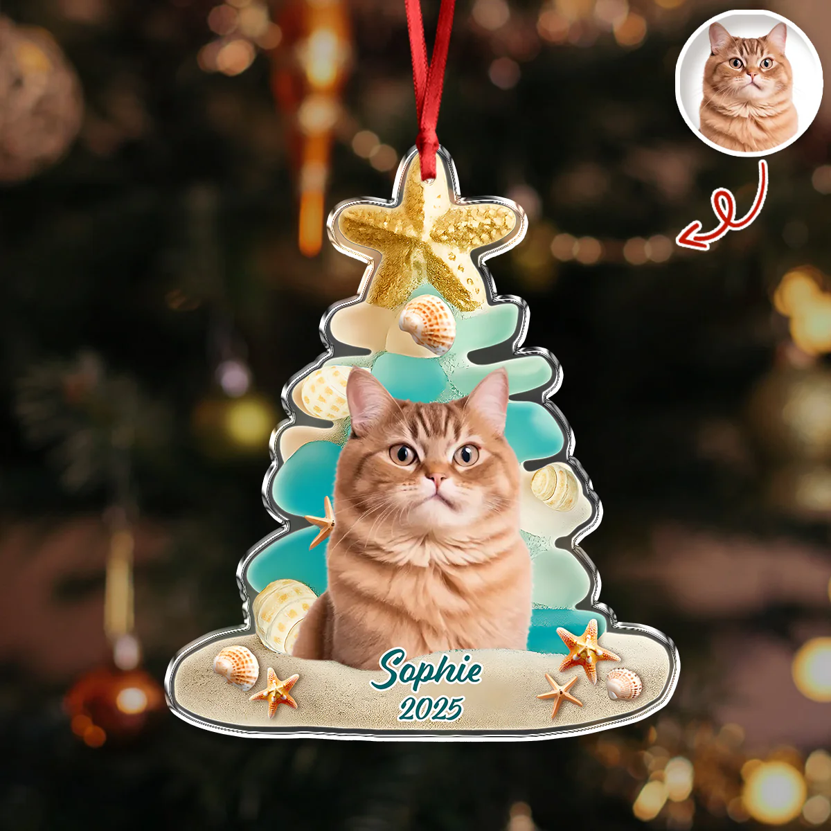 Custom Cute Cat Photo Sea Glass Christmas Acrylic Ornament For Cat Lovers LM32 895999 - Image 7