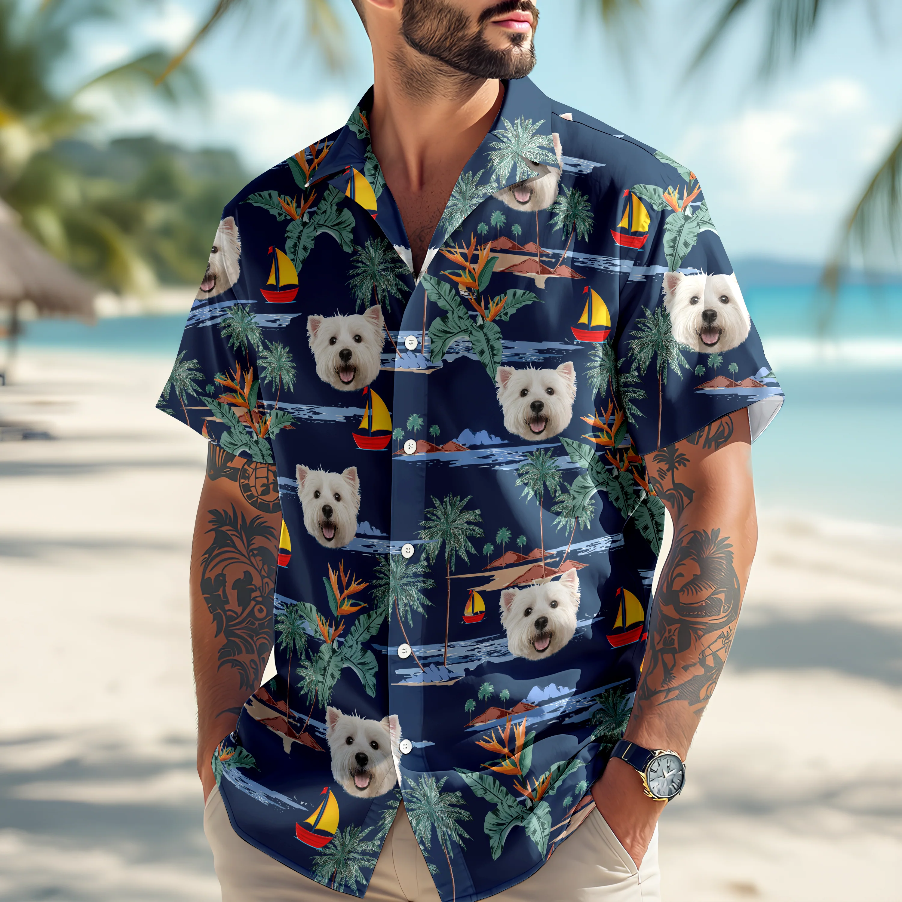Custom Cute Dog Face Tropical Summer Vibe Hawaii Shirt LM32 893413 - Image 5