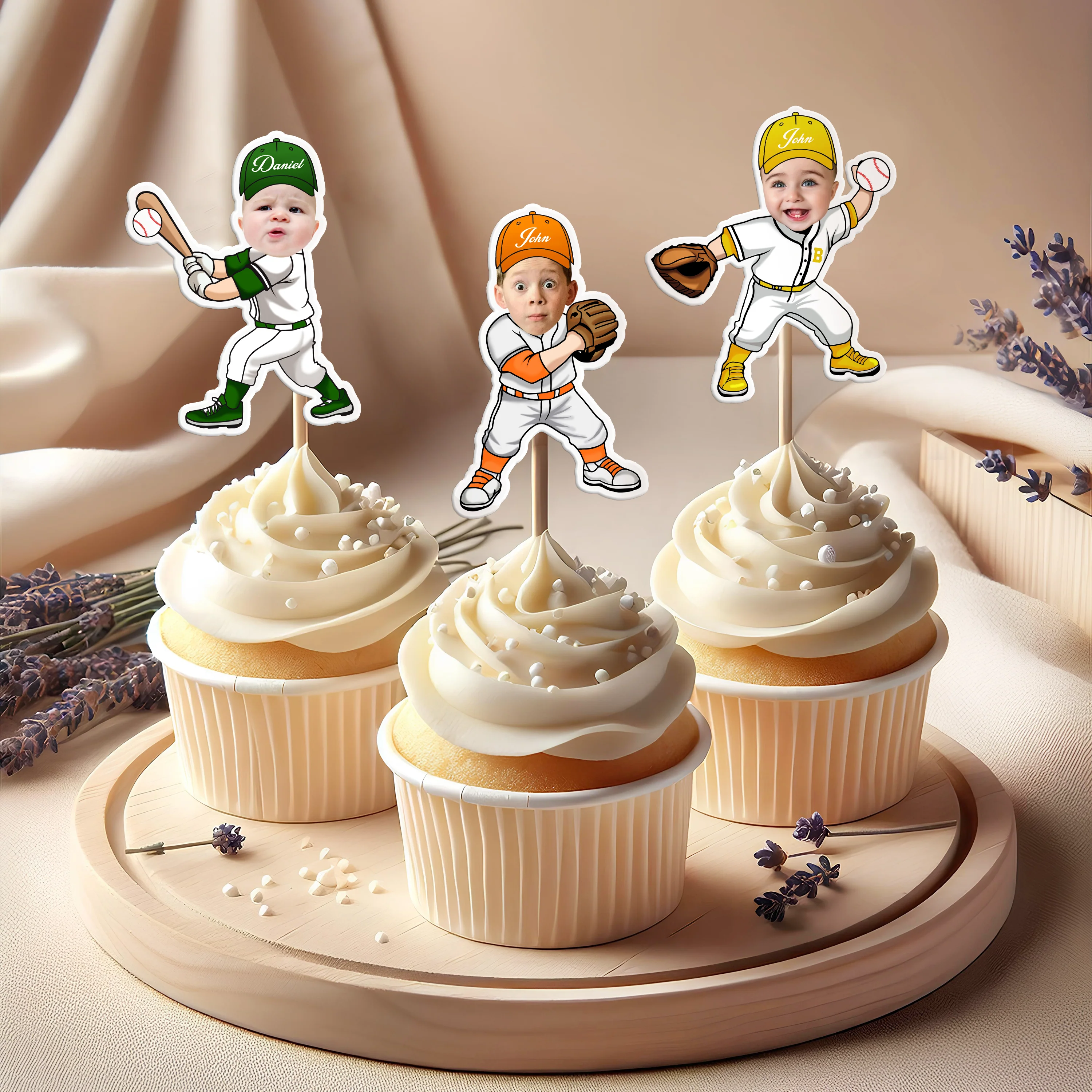 Custom Cute Face Baseball Party Decoration Cupcake Toppers LM32 893269 - Image 6