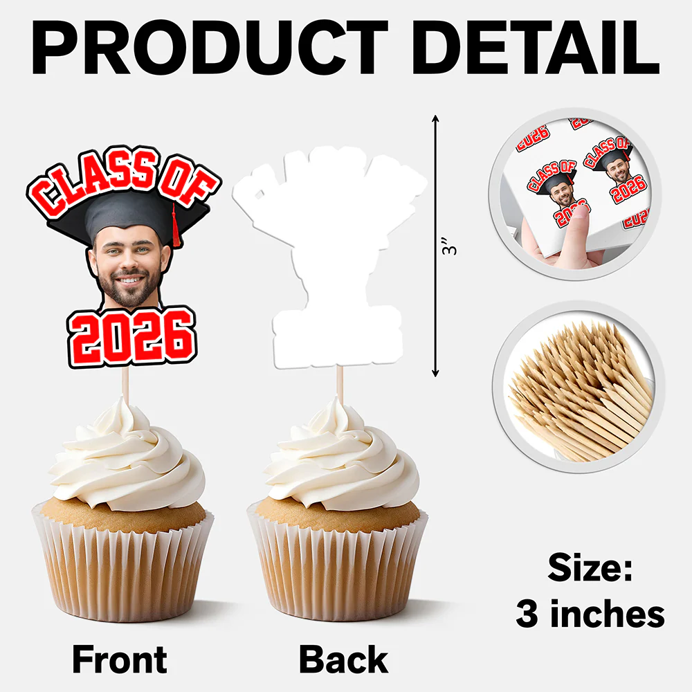 Custom Cute Face Class of 2026 Cupcake Toppers Graduation Party Favors LM32 899395 - Image 8