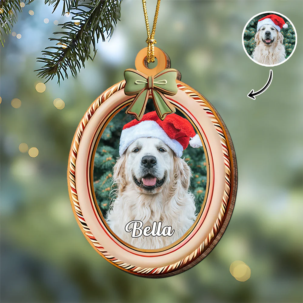 Custom Cute Pet Photo With Bow Christmas Gift Wooden Ornament LM32 897341 - Image 2