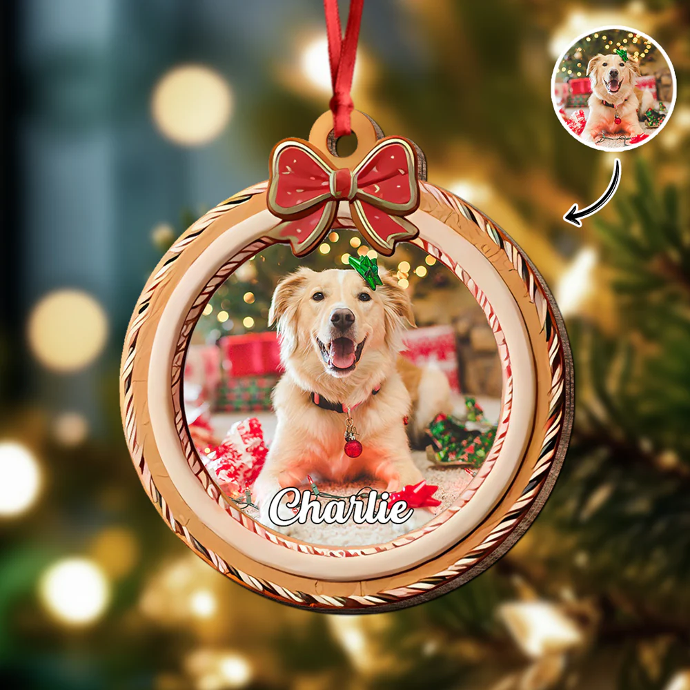 Custom Cute Pet Photo With Bow Christmas Gift Wooden Ornament LM32 897341 - Image 4