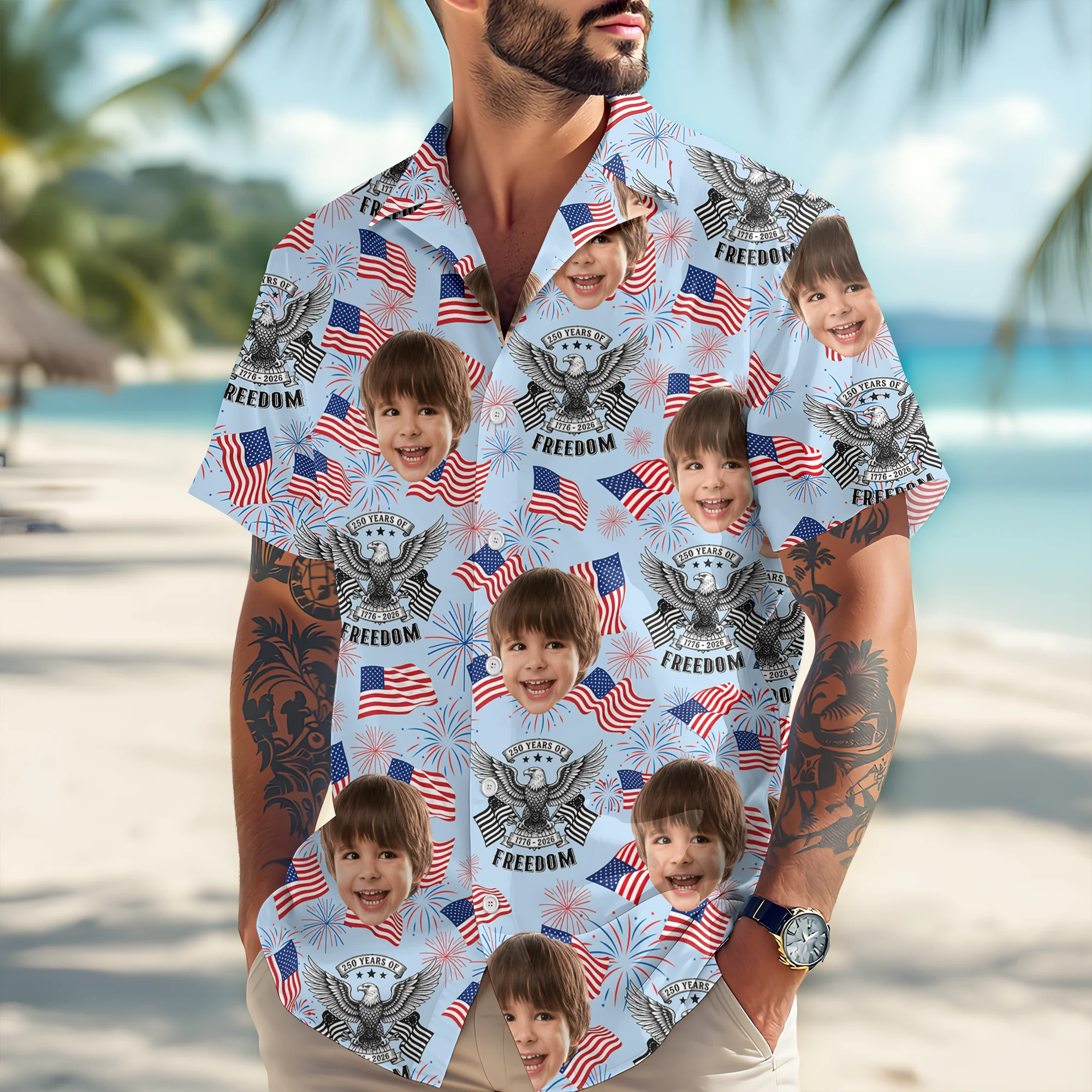 Custom Cute Photo 250 Years of America Freedom Family Hawaii Shirt LM32 897941 - Image 3