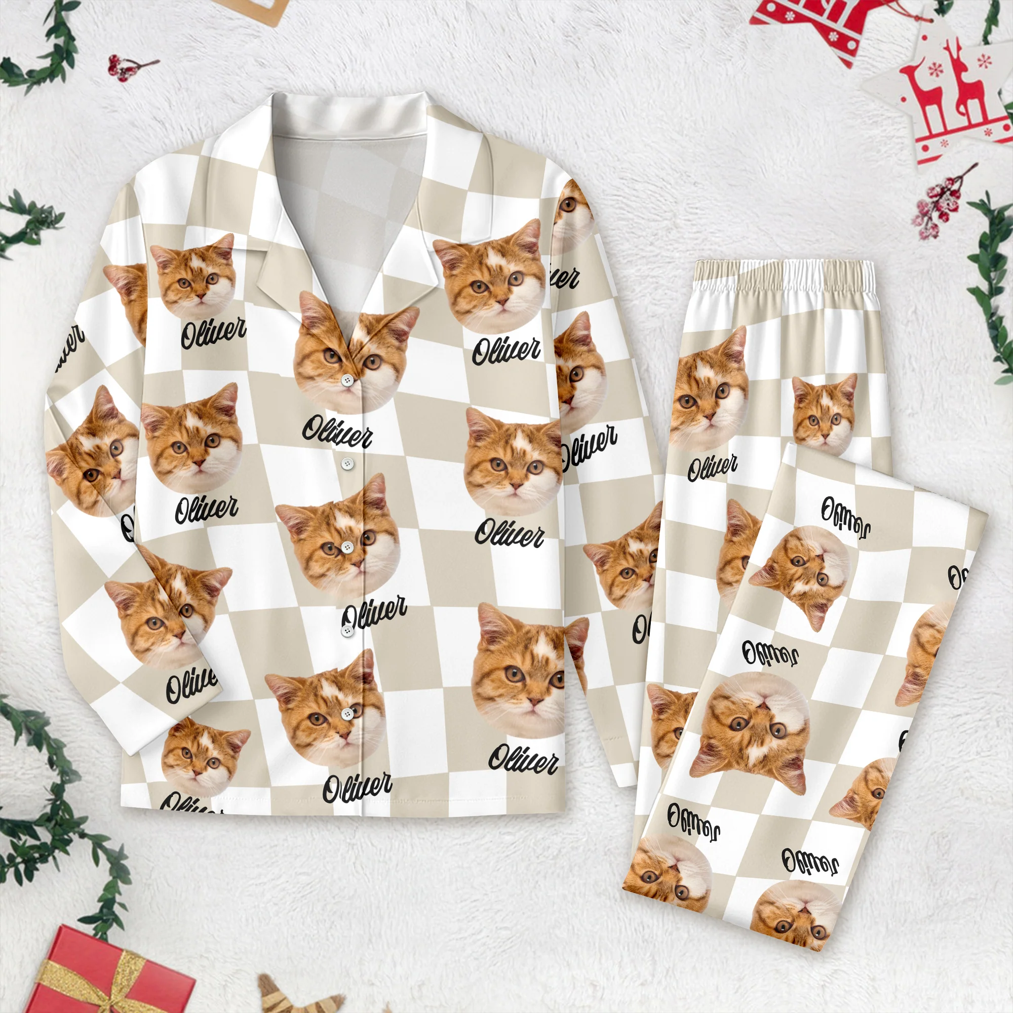 Custom Dog Cat Face Gingham Pattern Pajamas For Dog Cat Lovers LM32 897259 - Image 2