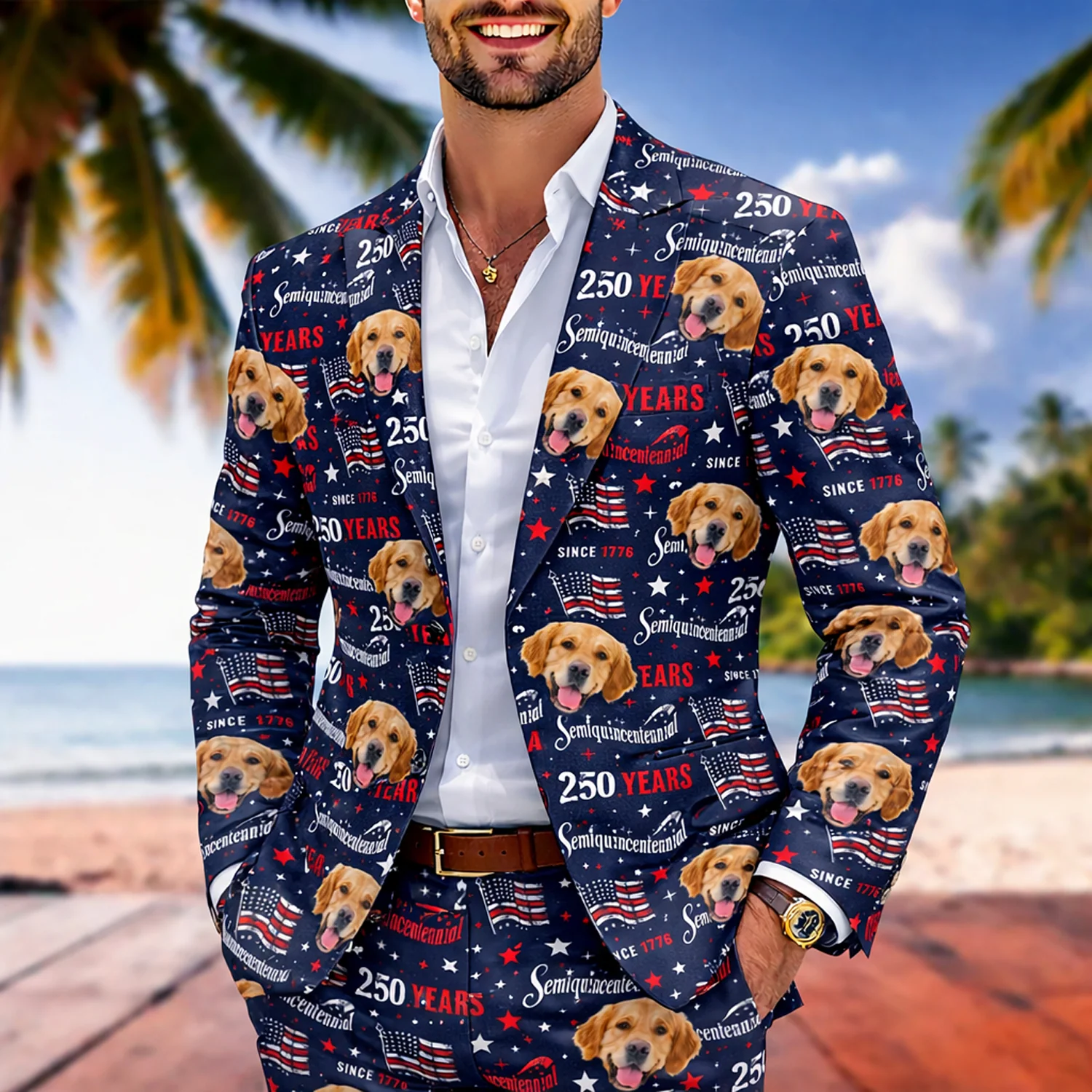 Custom Dog Cat Photo 250 Years of America Semiquincentennial Men's Suit LM32 899505 - Image 4