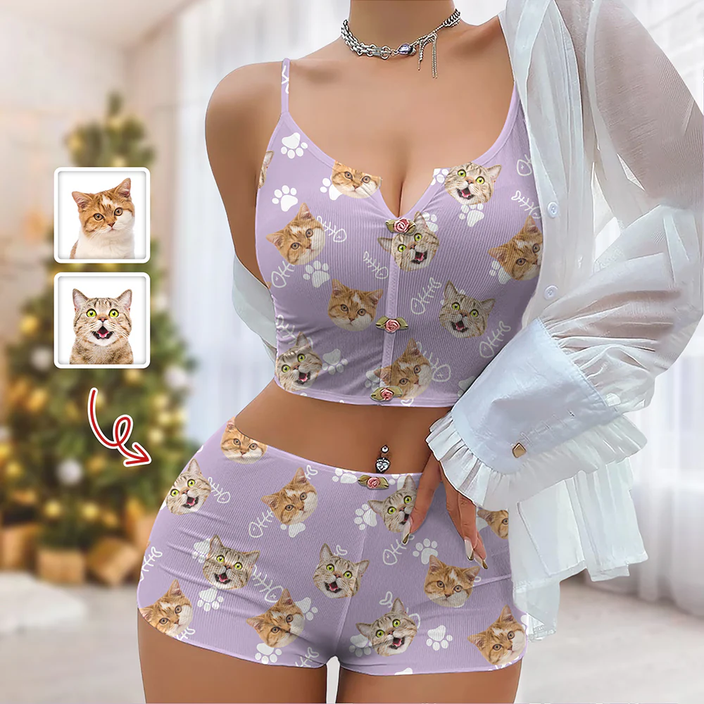 Custom Dog Cat Photo Colorful Background Christmas Appliques Notched Neckline Lingerie Set LM32 893903 - Image 5