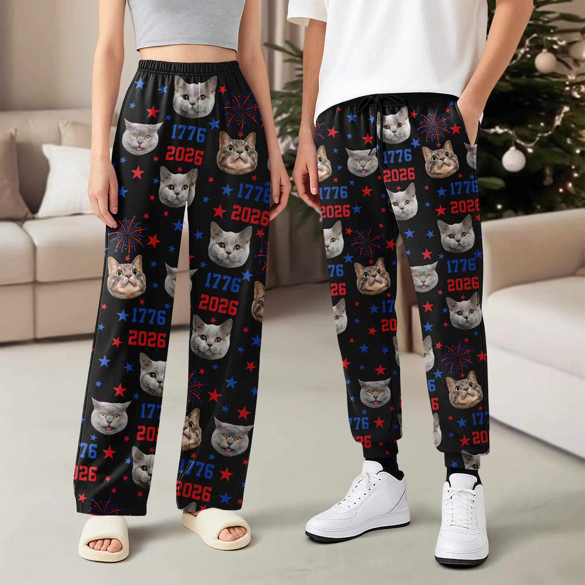 Custom Dog Cat Photo Firework USA Red White Blue Matching Sweatpants LM32 895851 - Image 5