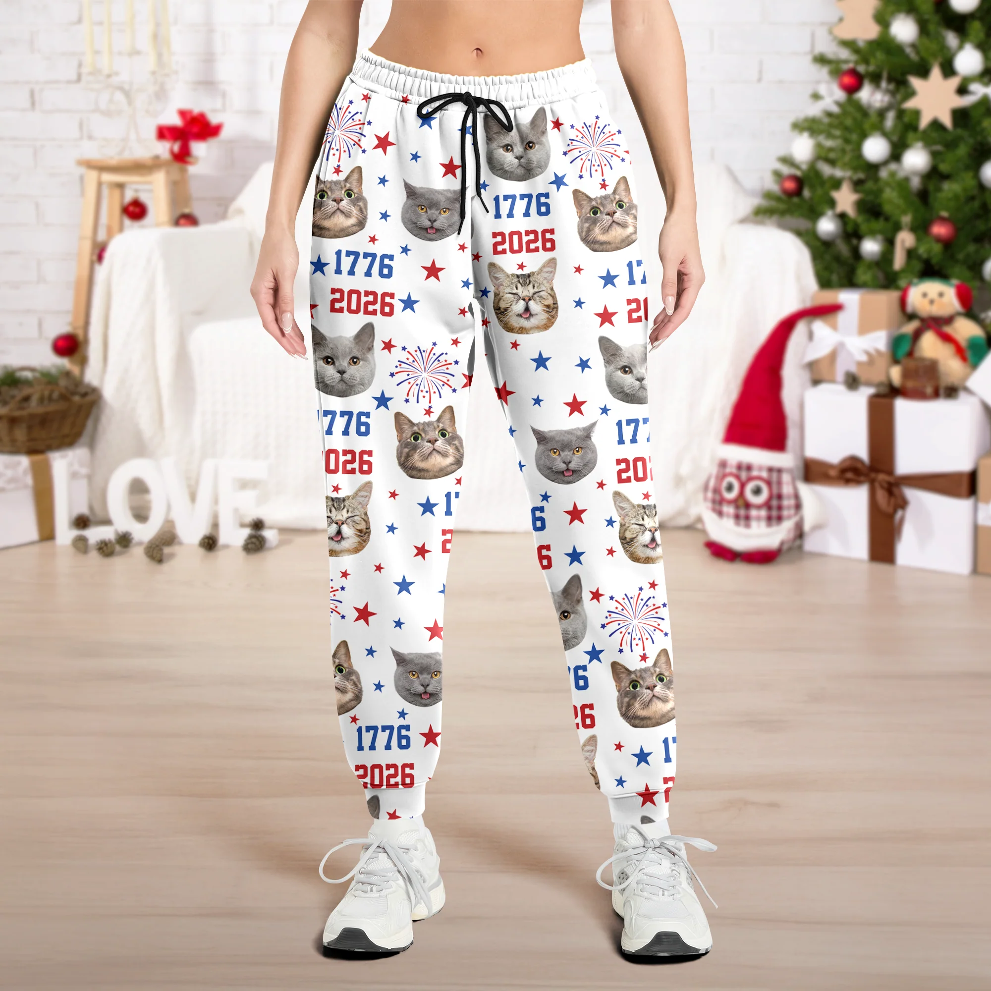Custom Dog Cat Photo Firework USA Red White Blue Matching Sweatpants LM32 895851 - Image 6