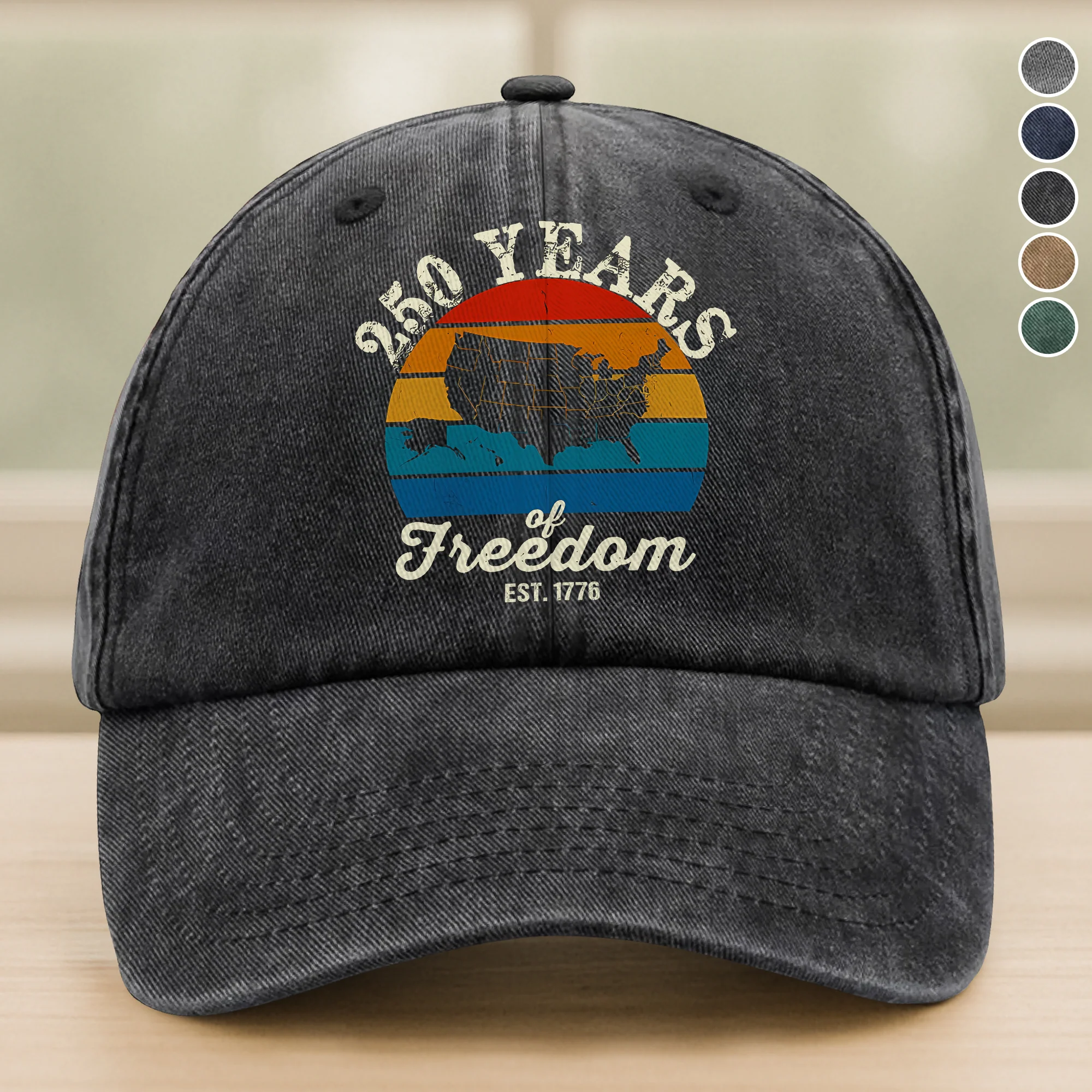 Custom Dog Photo 250 Years of Freedom EST. 1776 Washed Denim Baseball Cap LM32 895329 - Image 8
