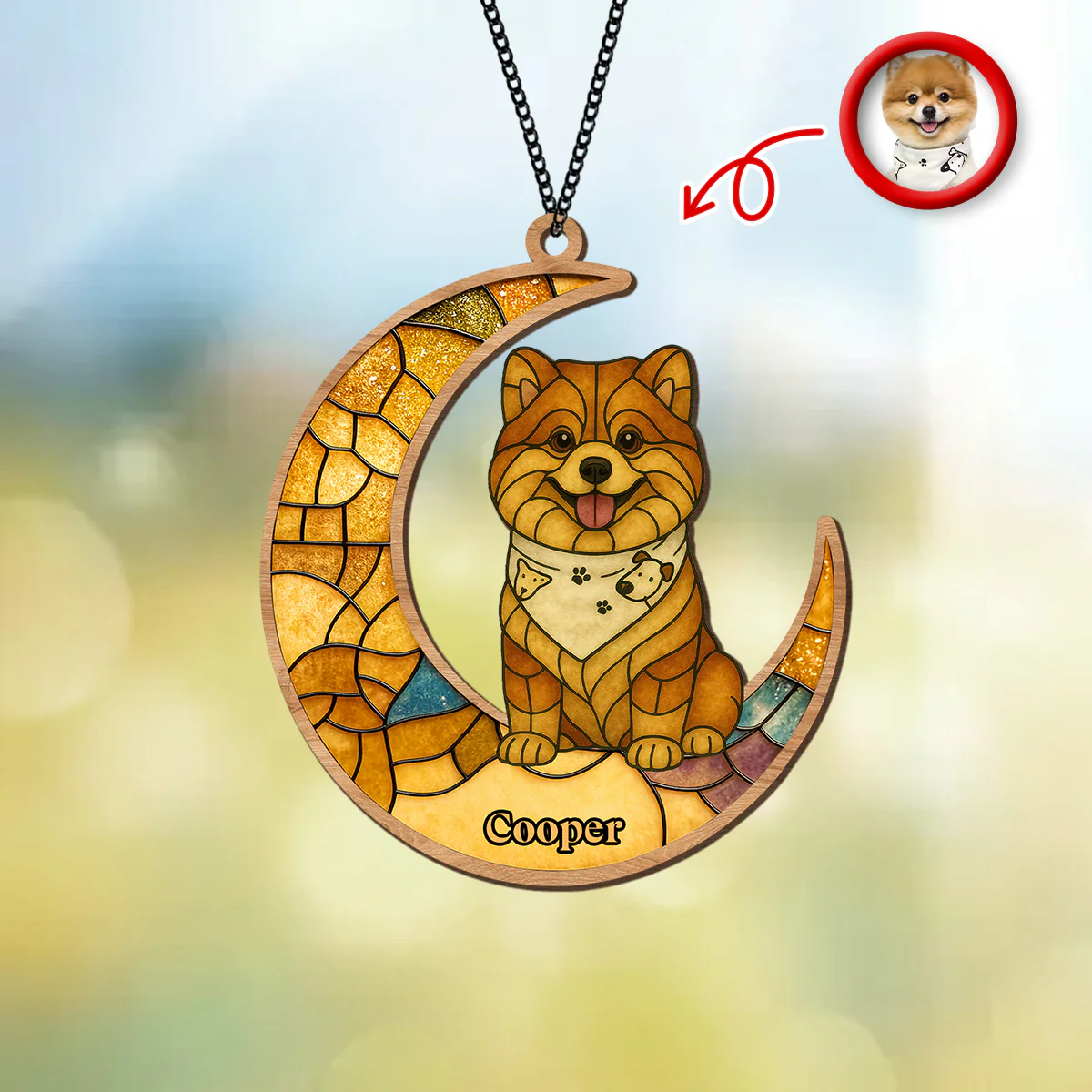 Custom Dog Photo Glass Effect Dog On The Moon Suncatcher LM32 895419 - Image 5