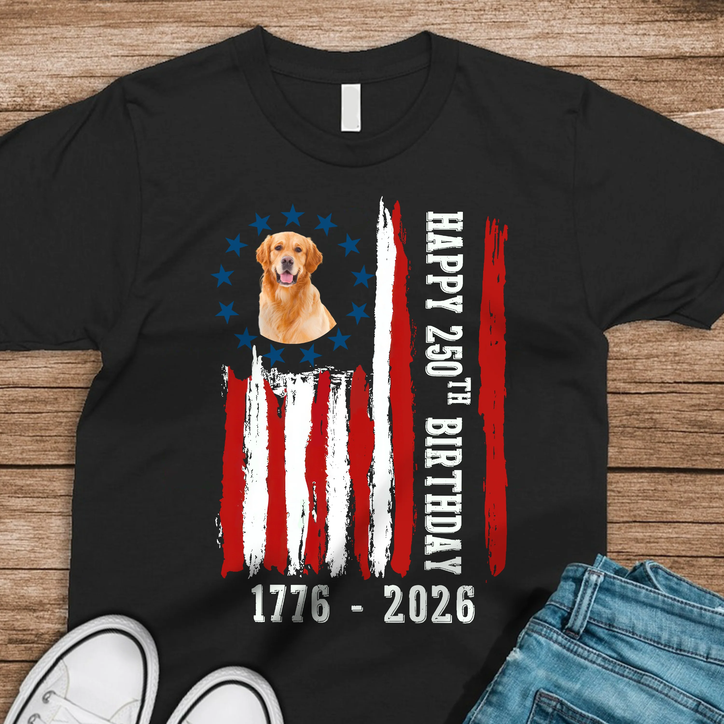 Custom Dog Photo Happy 250 Years Of Freedom Patriot Dark Shirt LM32 895215 - Image 4