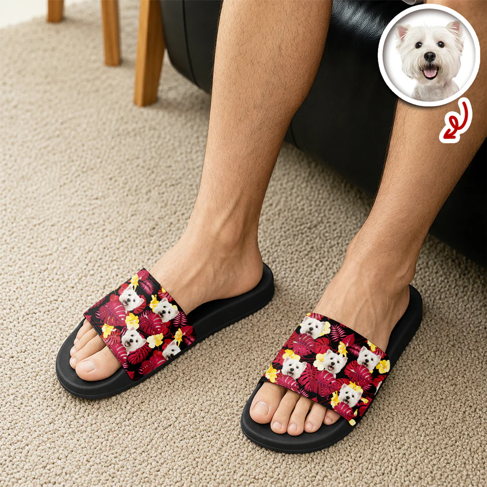 Custom Dog Photo Tropical Floral Summer Vibe Slide Sandals LM32 669119 - Image 3