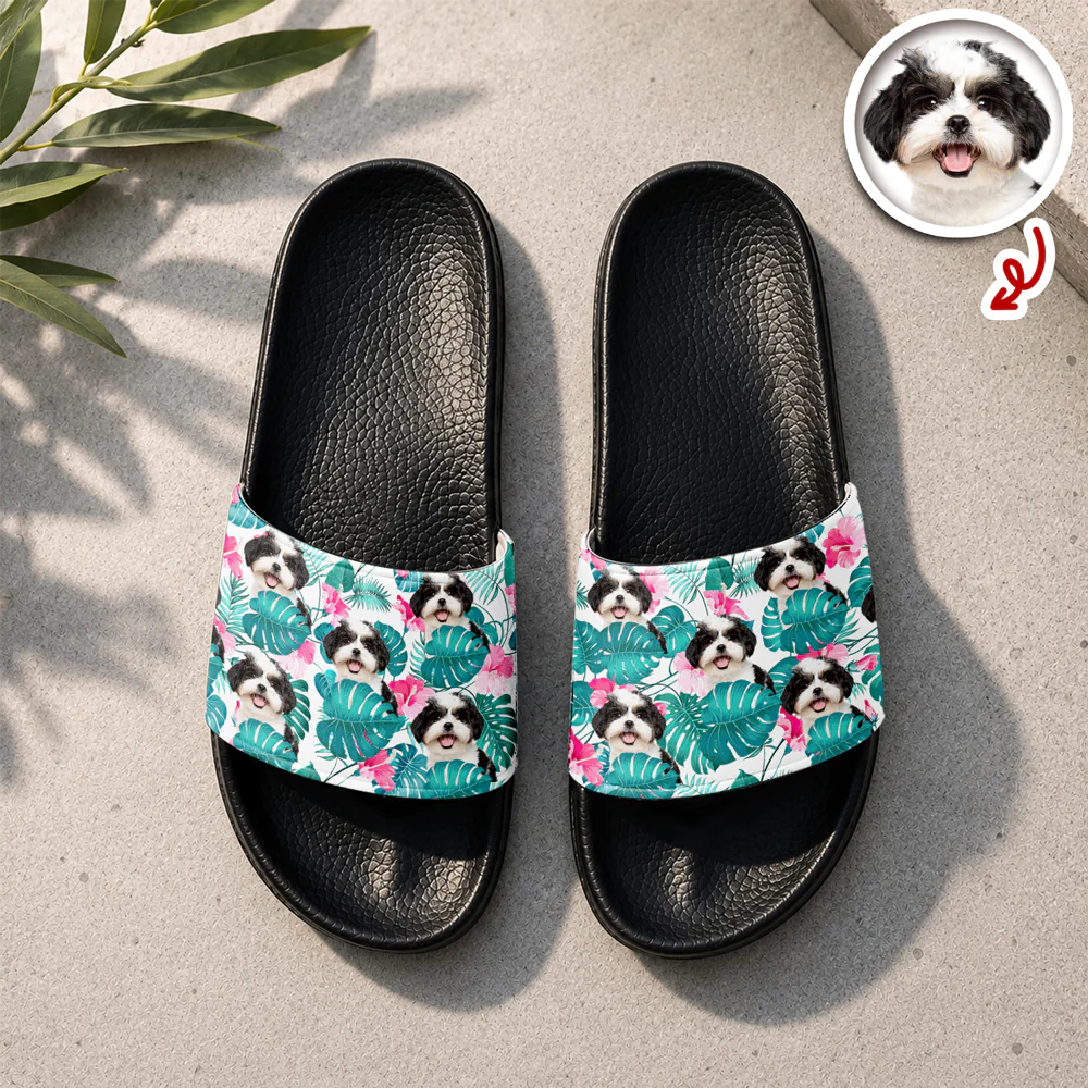 Custom Dog Photo Tropical Floral Summer Vibe Slide Sandals LM32 669119 - Image 5