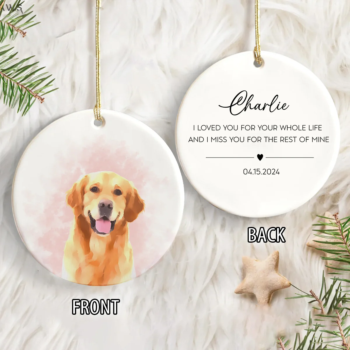 Custom Dog Photo Watercolor I Love You - 2 Sided Memorial Ceramic Ornament LM32 895605 - Image 2
