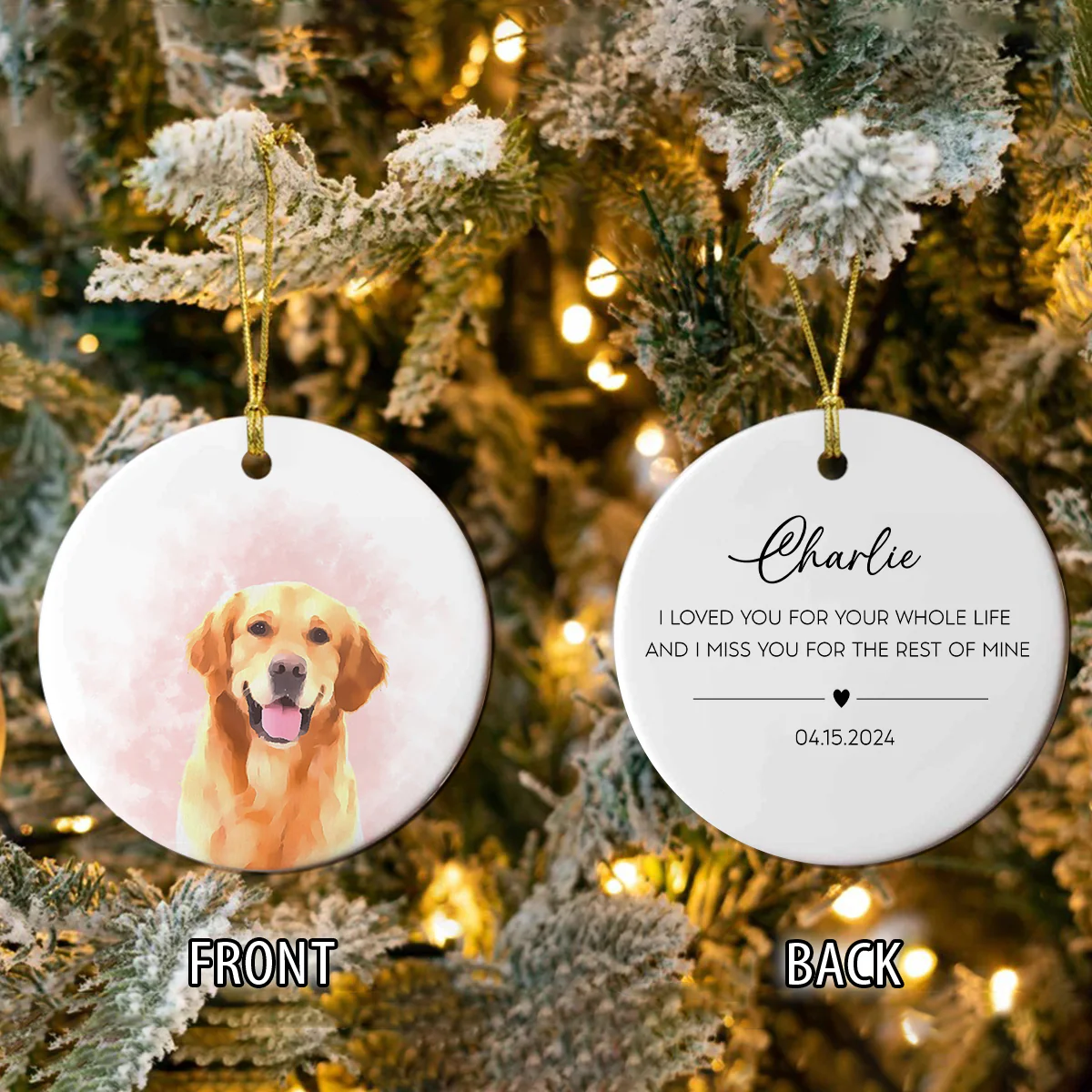 Custom Dog Photo Watercolor I Love You - 2 Sided Memorial Ceramic Ornament LM32 895605 - Image 3