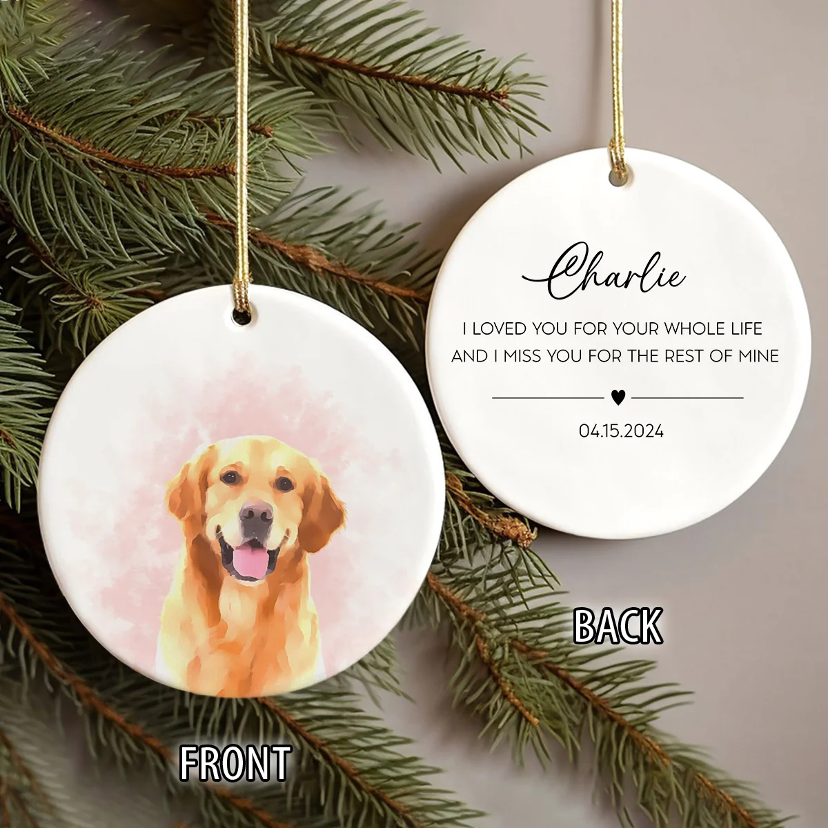 Custom Dog Photo Watercolor I Love You - 2 Sided Memorial Ceramic Ornament LM32 895605 - Image 4