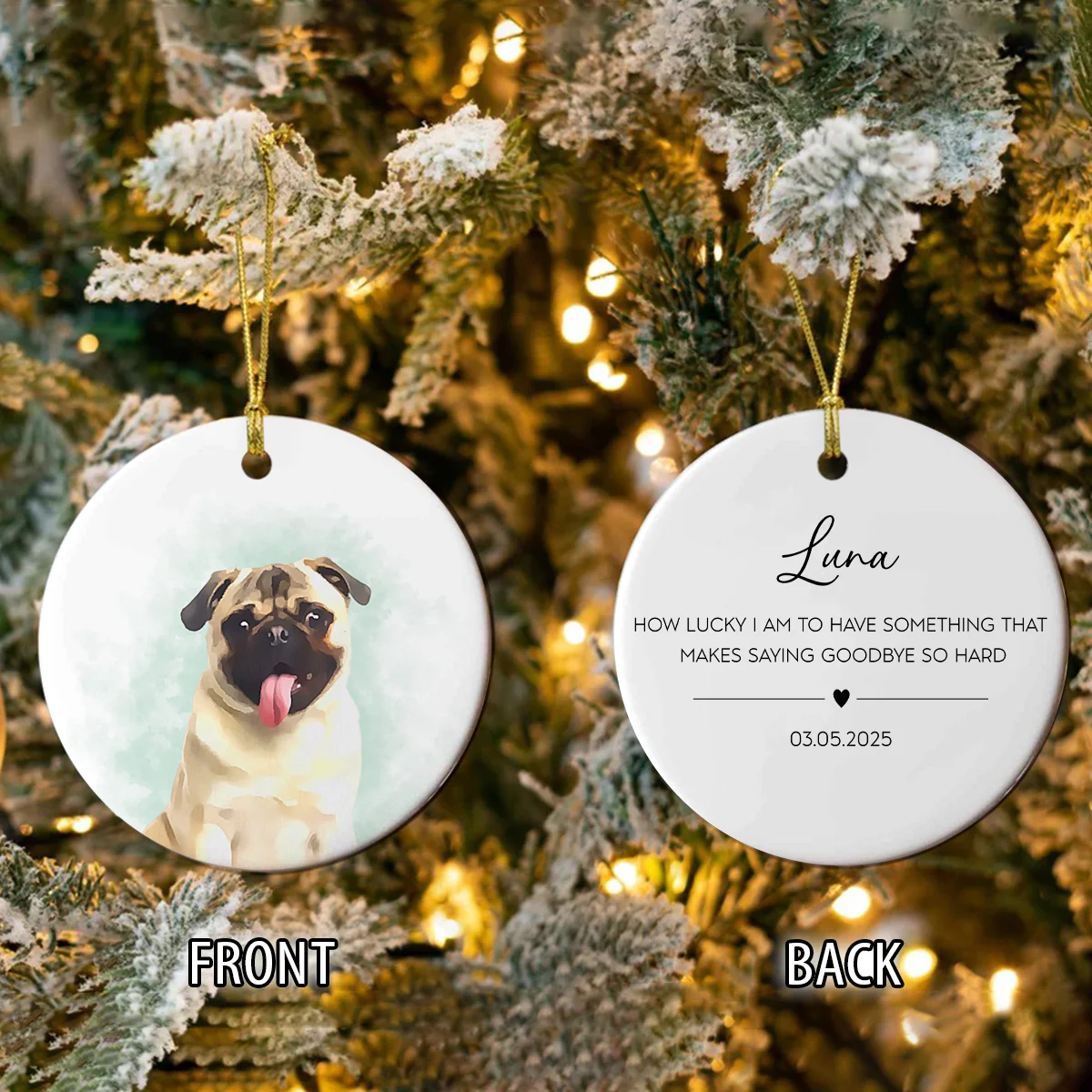 Custom Dog Photo Watercolor I Love You - 2 Sided Memorial Ceramic Ornament LM32 895605 - Image 6