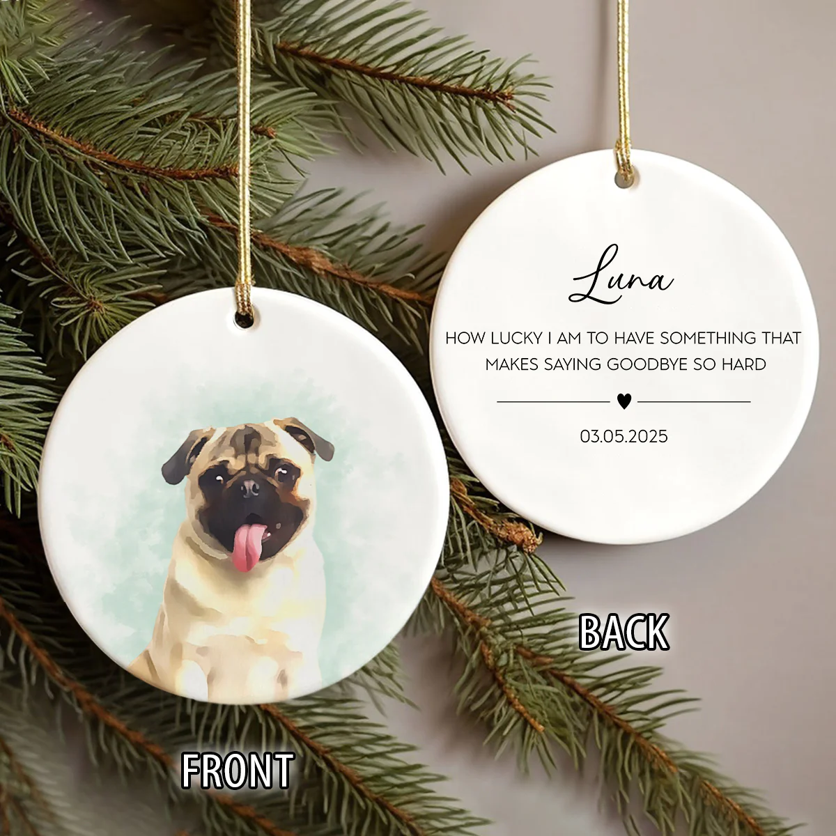 Custom Dog Photo Watercolor I Love You - 2 Sided Memorial Ceramic Ornament LM32 895605 - Image 7
