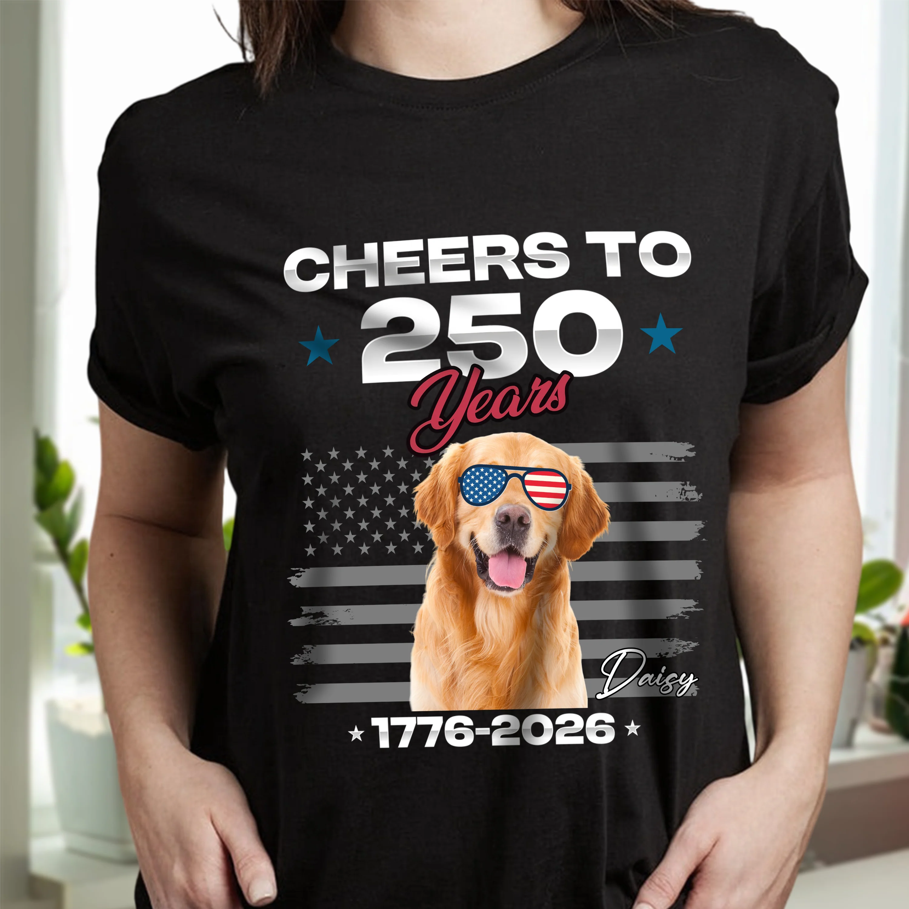 Custom Dog Photo With Big Foot Cheer To 250 Years Of Freedom Patriot Dark Shirt LM32 895273 - Image 6