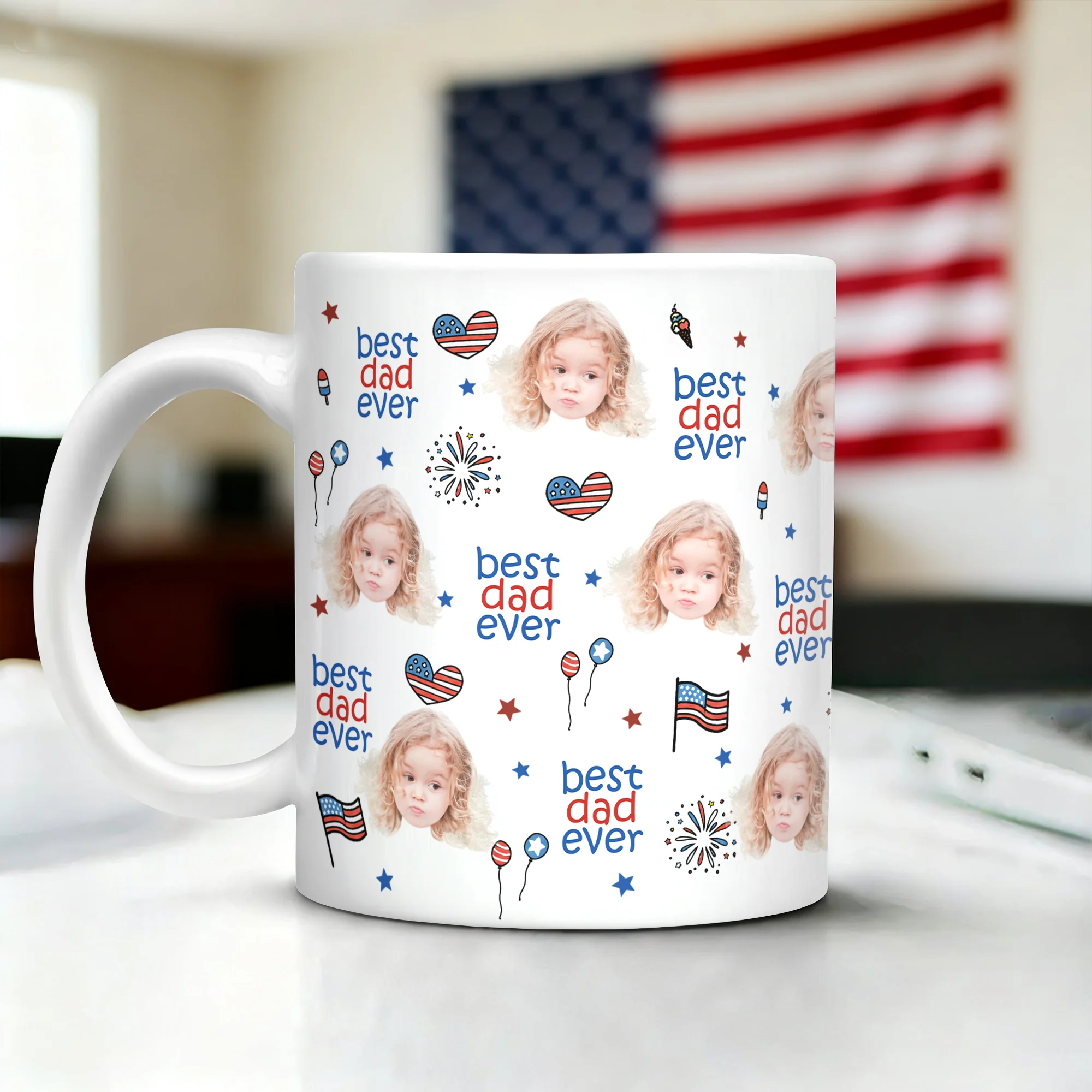 Custom Face Best Dad, Mom Ever America Flag Independence Print Full Mug LM32 669025 - Image 5