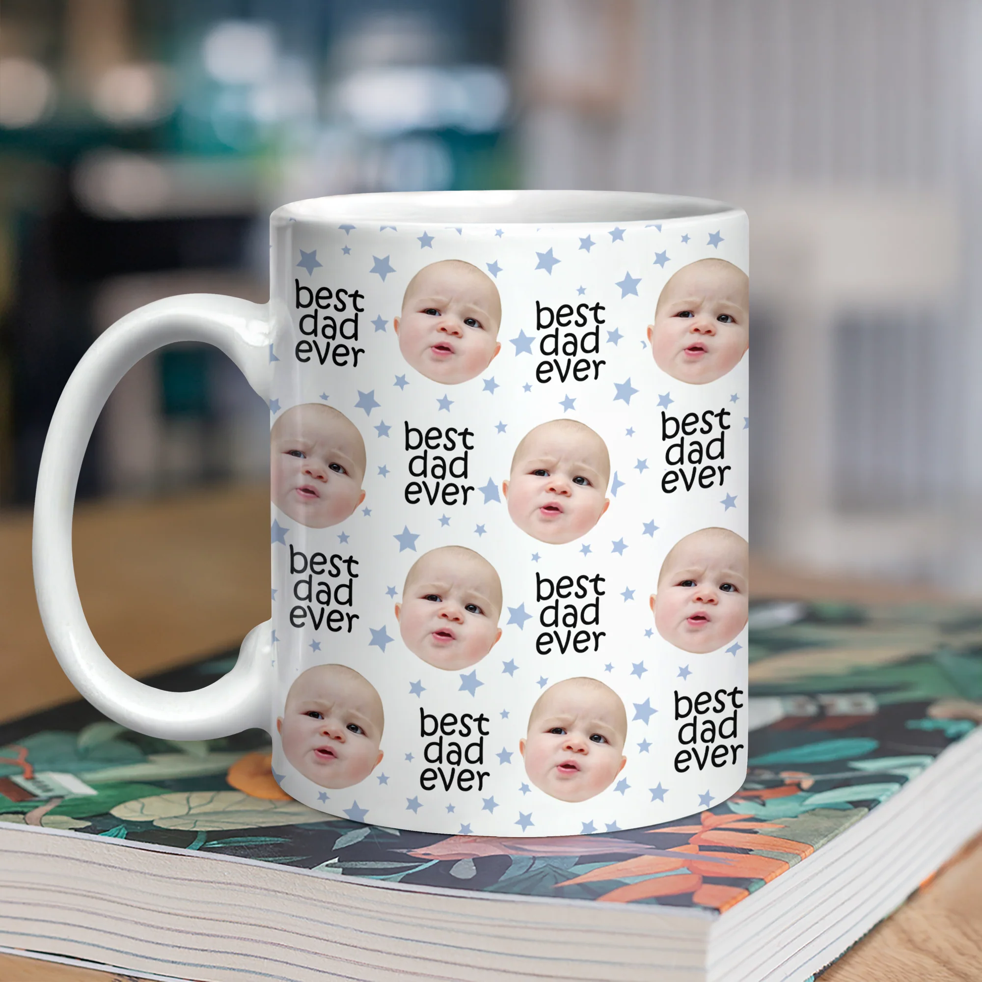 Custom Face Best Dad, Mom Ever Colored Stars Print Full Mug - Gift for Parents LM32 669023 - Image 3