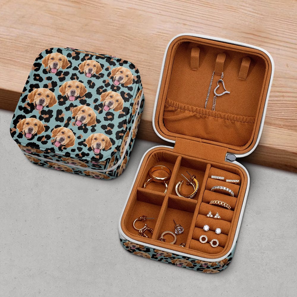 Custom Face Dog Leopard Pattern Jewelry Travel Box HA75 891885