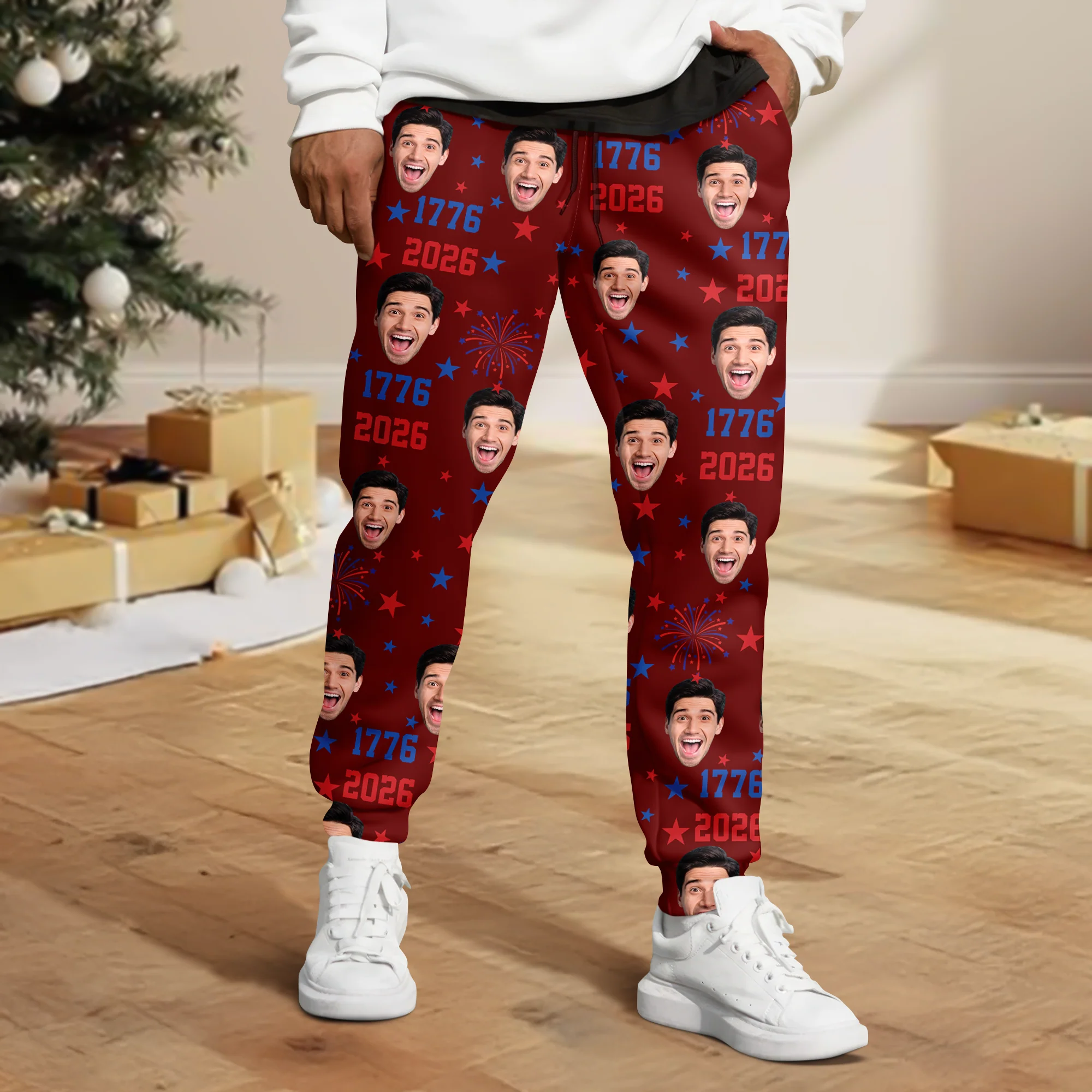 Custom Face Firework USA Red White Blue Matching Sweatpants LM32 895853 - Image 7