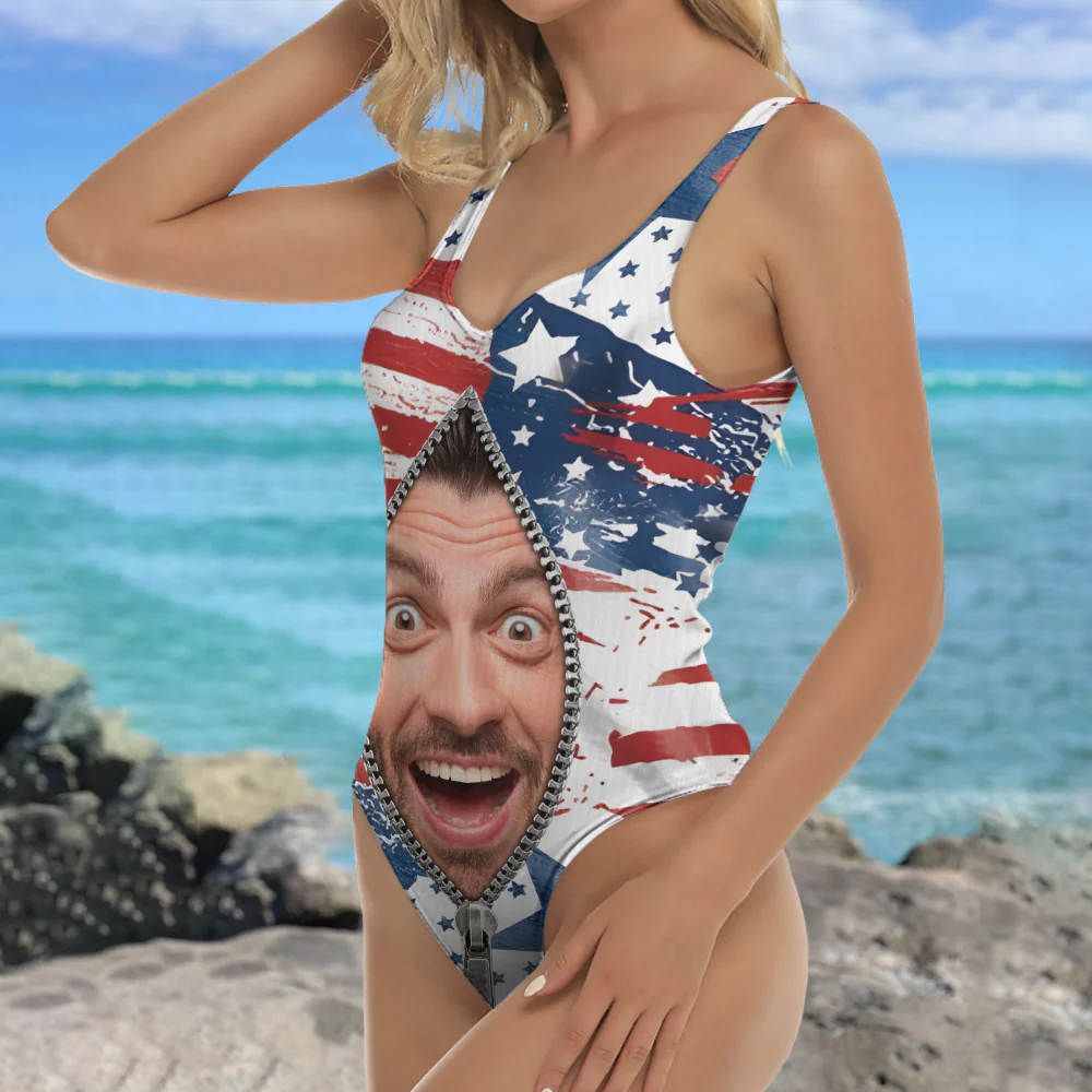 Custom Face Funny Swimsuit America Flag Beach Gift LM32 899959 - Image 3