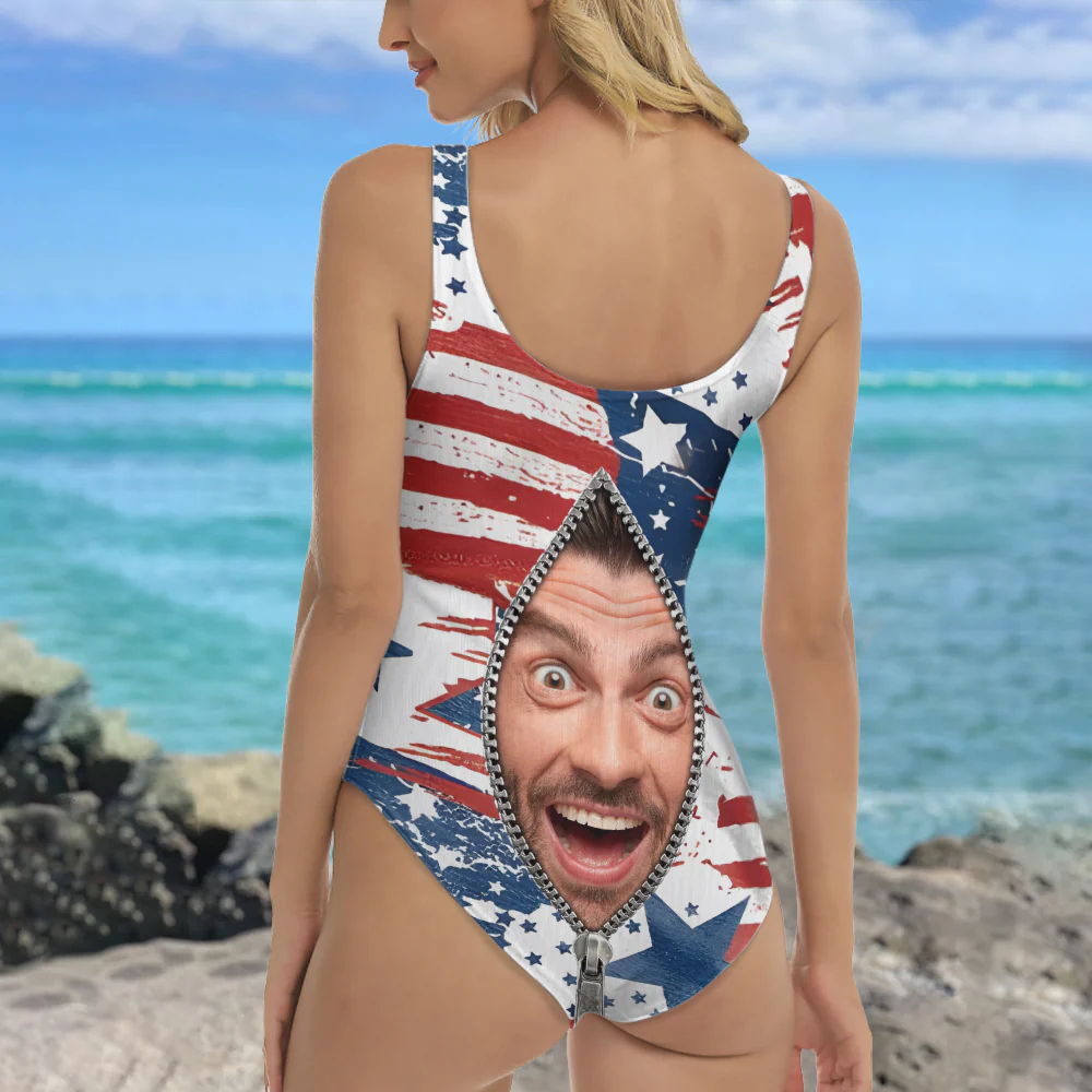 Custom Face Funny Swimsuit America Flag Beach Gift LM32 899959 - Image 4