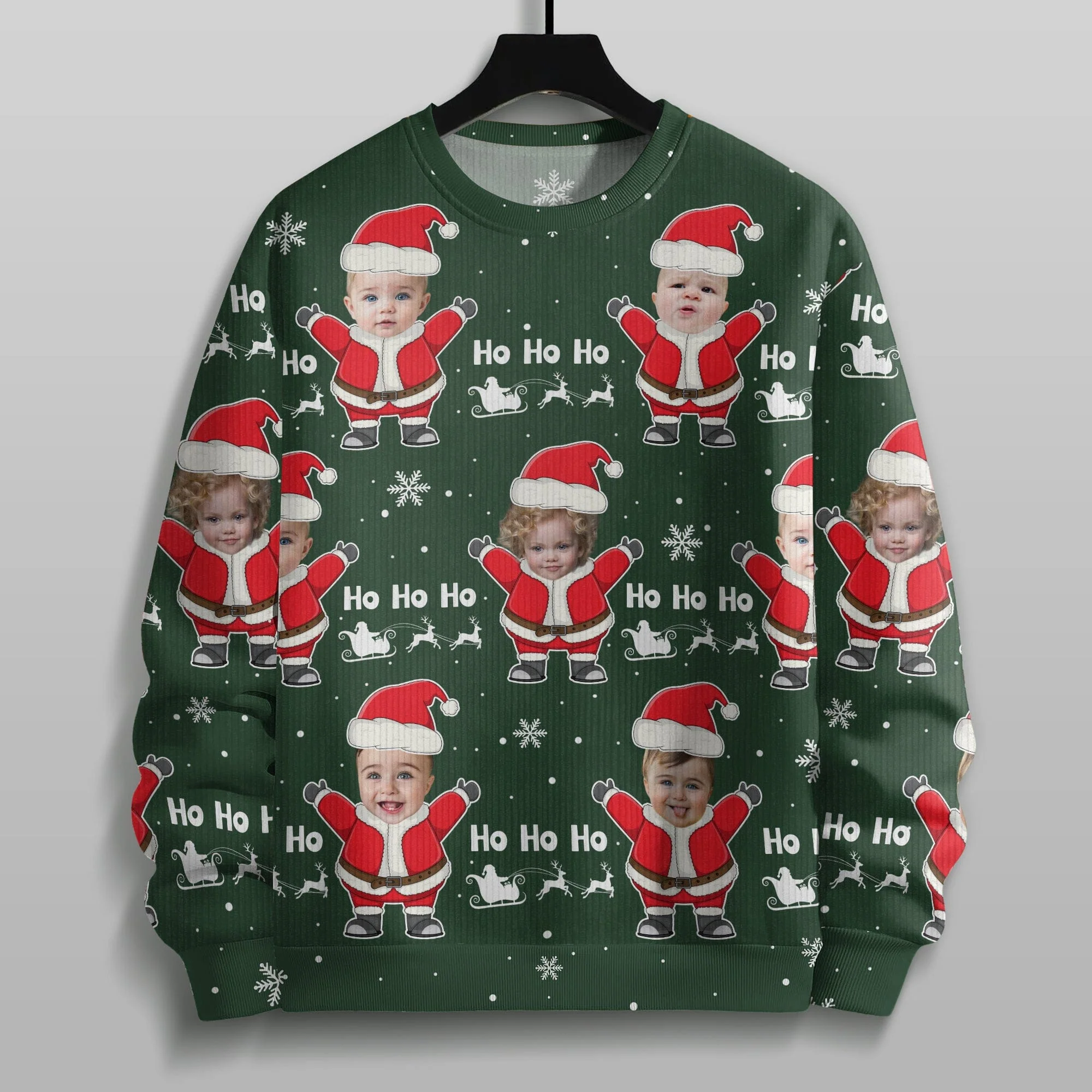Custom Face Ho Ho Ho Xmas Santa All-Over-Print Ugly Sweater HO82 891715 - Image 3