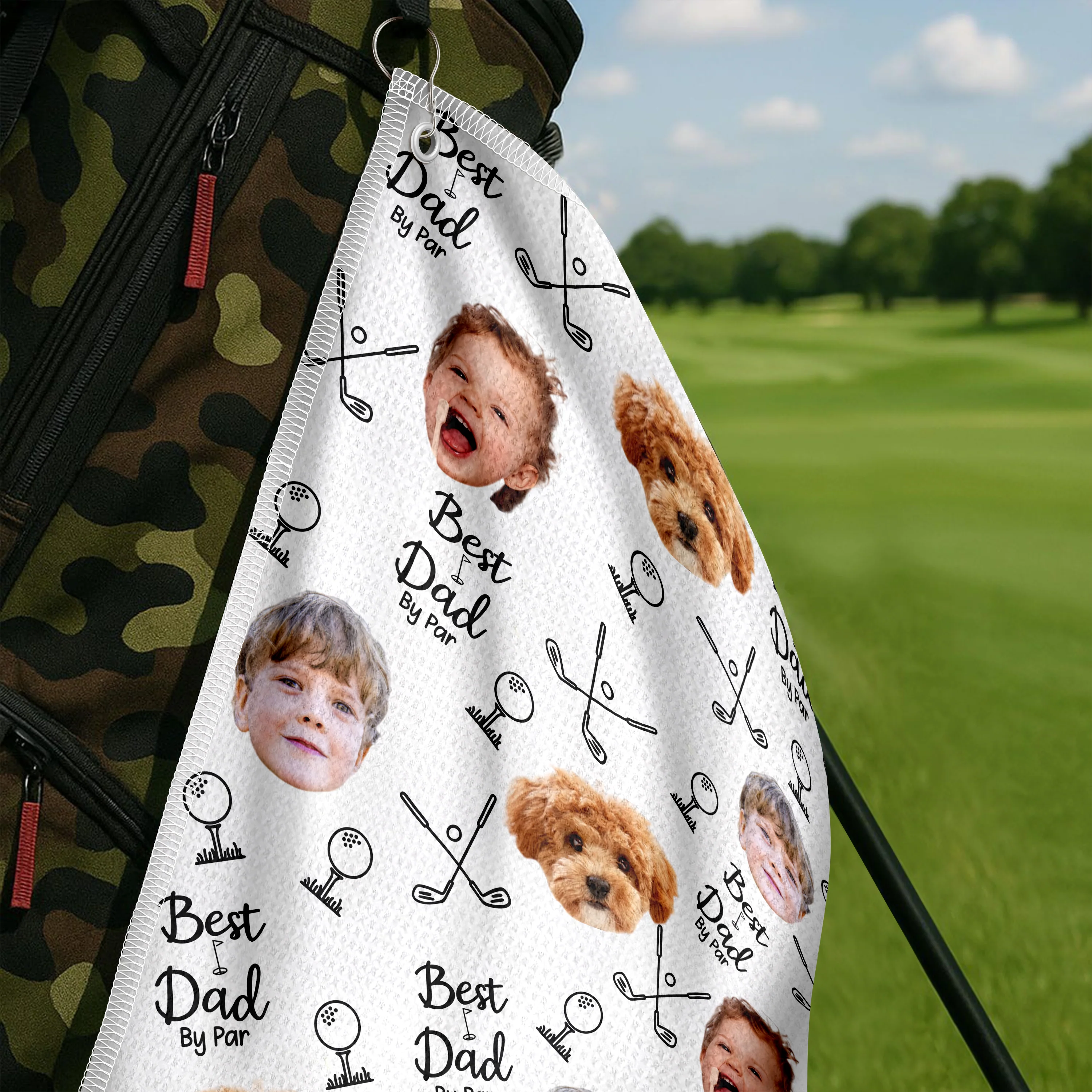 Custom Face Photo Best Dad By Par Dog Family Golf Towel LM32 893643 - Image 5