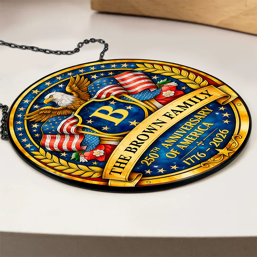 Custom Family Name 250th Anniversary Of America Stained Glass Suncatcher LM32 899287 - Image 2