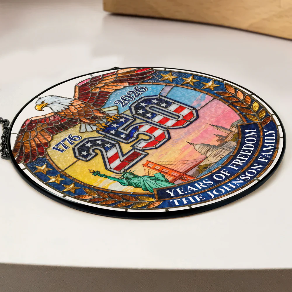 Custom Family Name American Eagle 250 Years Of Freedom Stained Glass Suncatcher LM32 899281 - Image 2