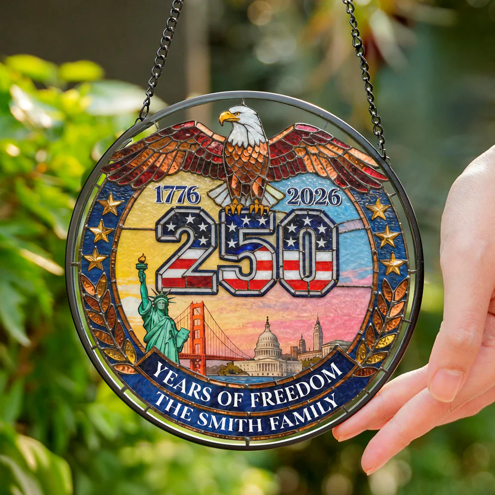 Custom Family Name American Eagle 250 Years Of Freedom Stained Glass Suncatcher LM32 899281 - Image 3