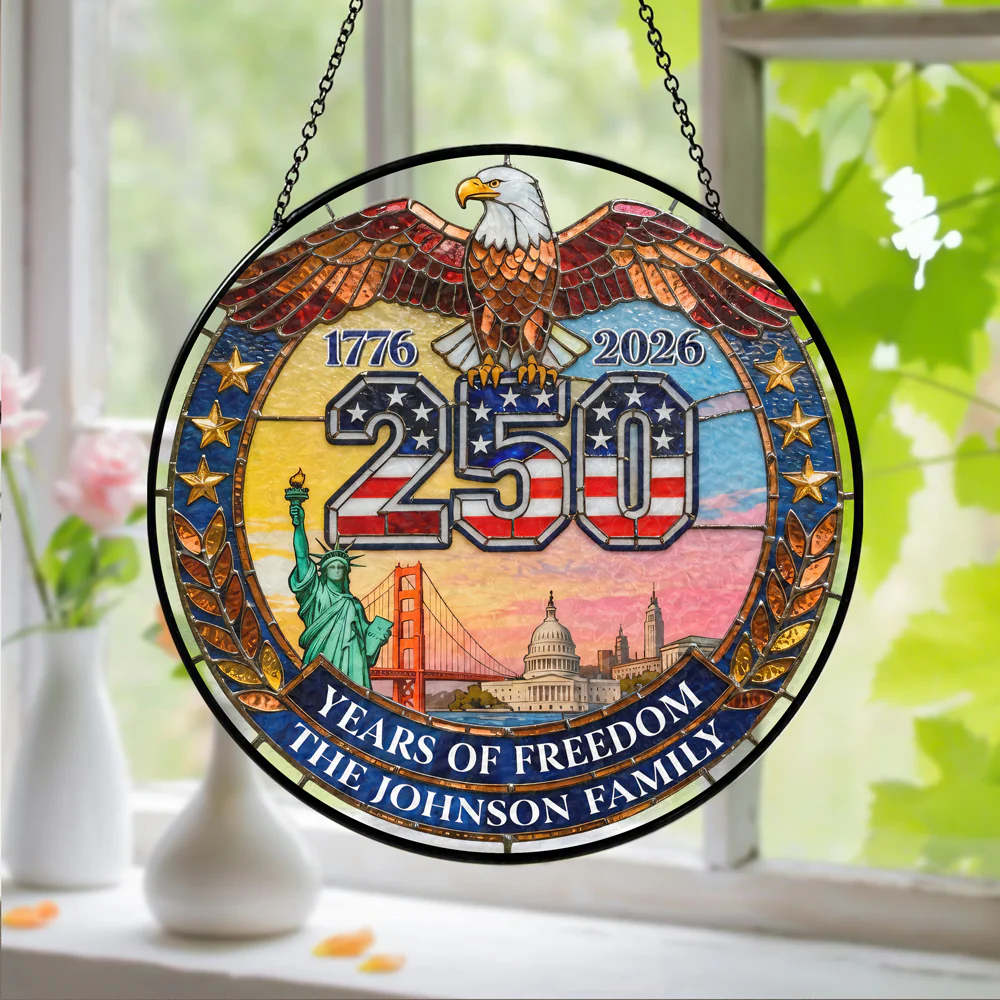 Custom Family Name American Eagle 250 Years Of Freedom Stained Glass Suncatcher LM32 899281 - Image 5