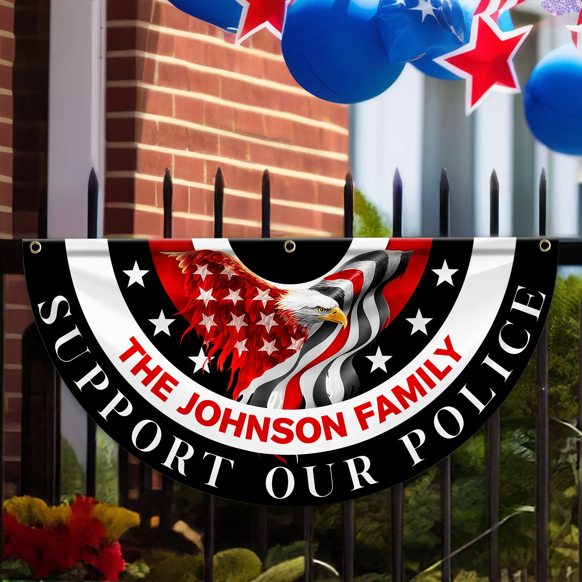 Custom Family Name American Flag Thin Blue Line Eagle Back Non-Pleated Fan Flag LM32 897803 - Image 4