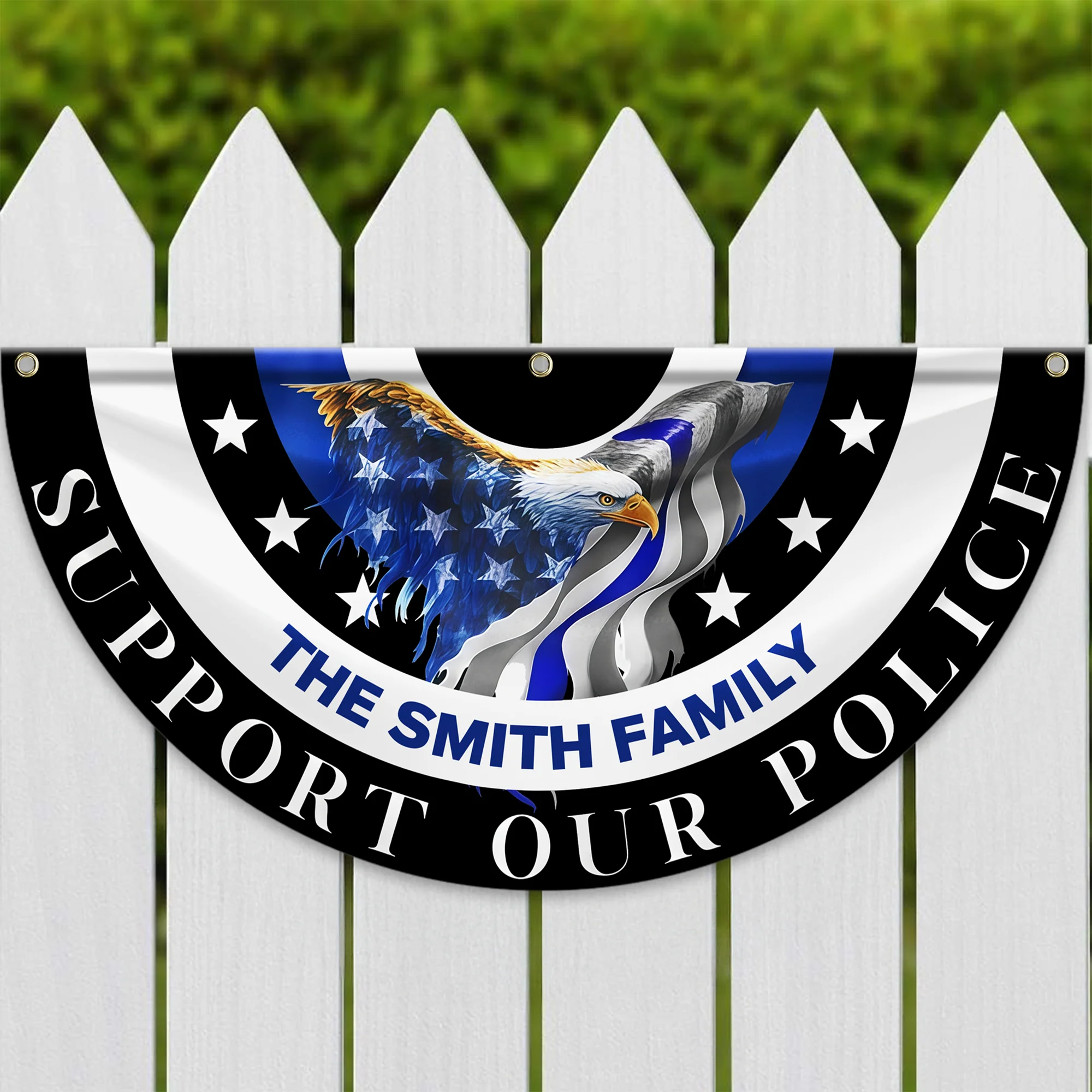 Custom Family Name American Flag Thin Blue Line Eagle Back Non-Pleated Fan Flag LM32 897803 - Image 5